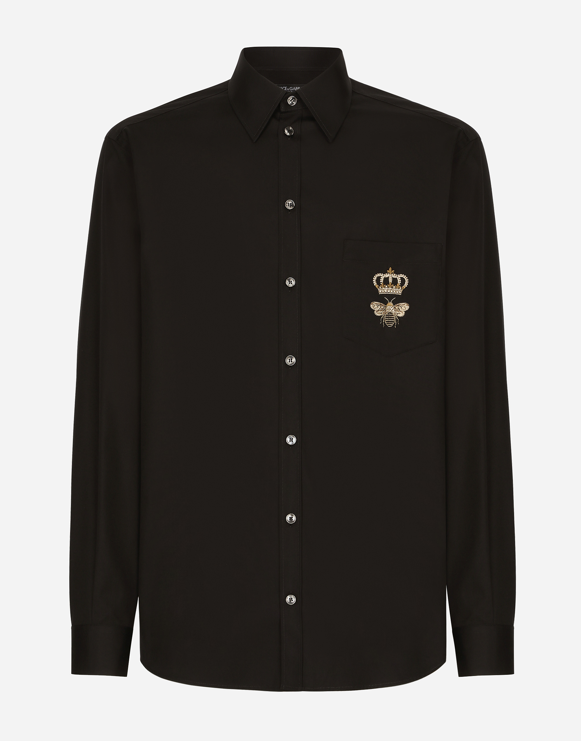 Cotton Martini-fit shirt with embroidery in Black