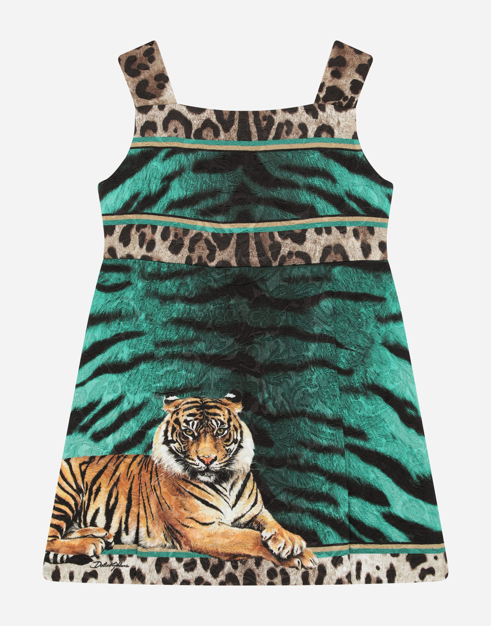 Short tiger-print brocade dress in Multicolor