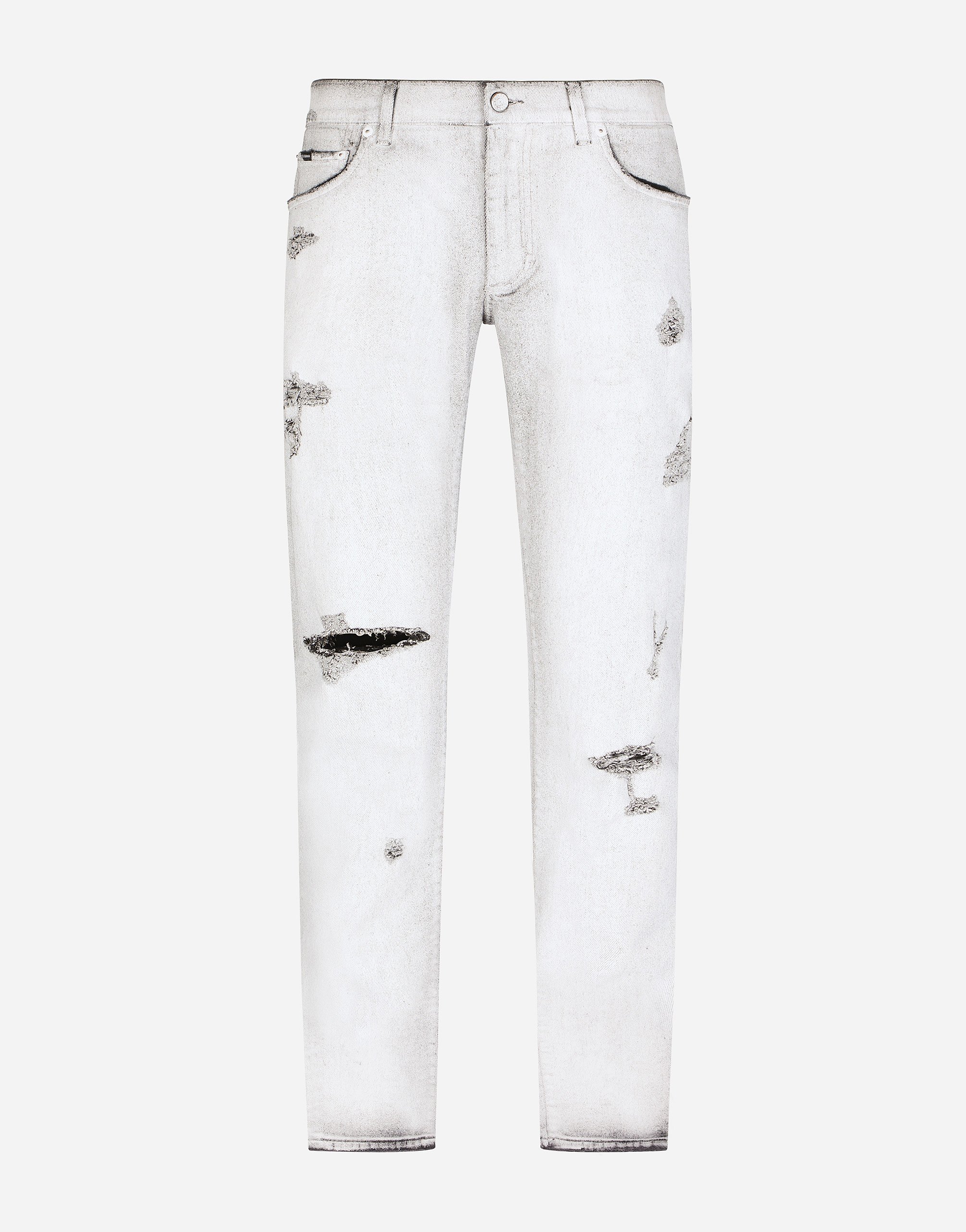Coated skinny stretch jeans with rips in Multicolor