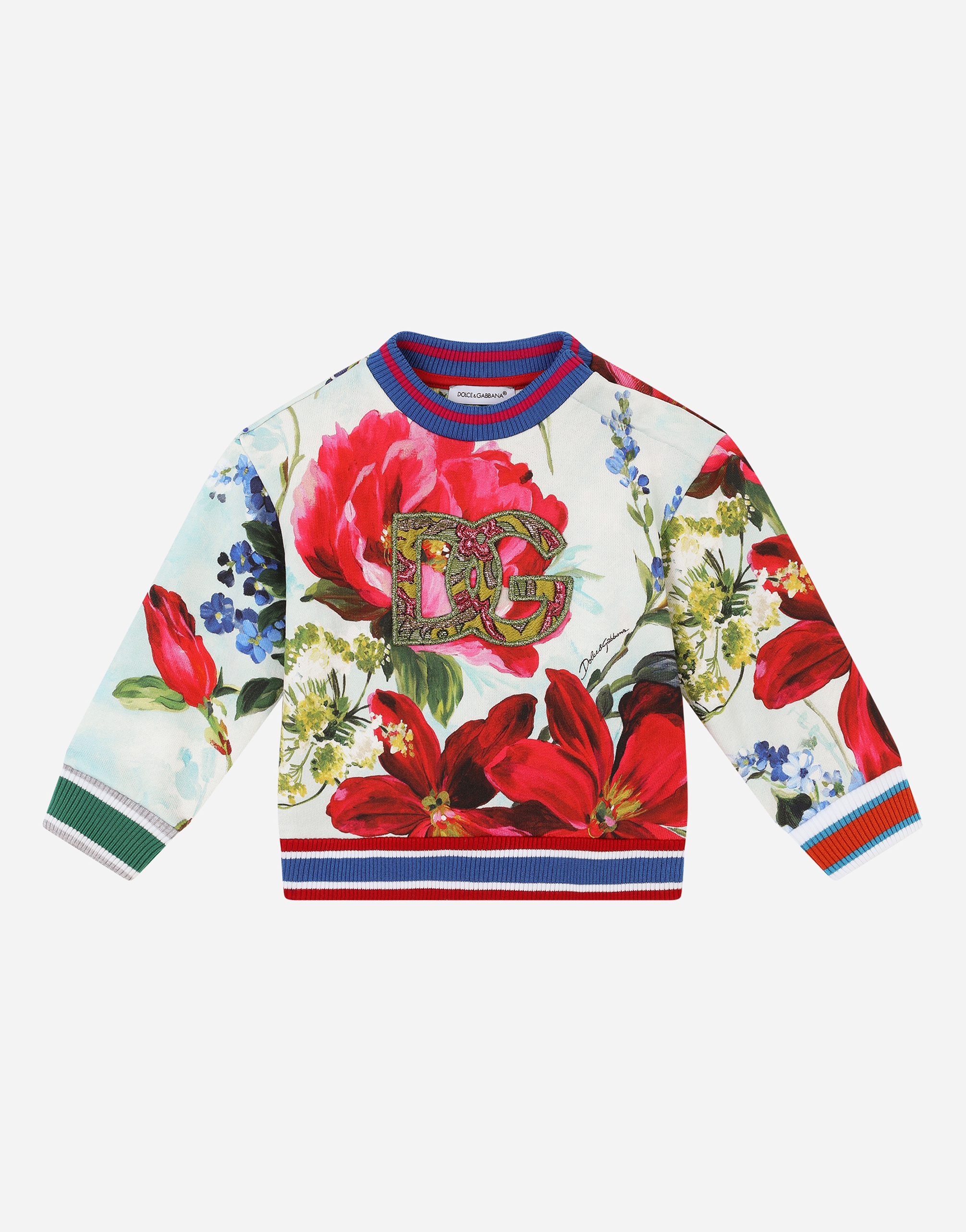 Round-neck jersey sweatshirt with garden print in Multicolor