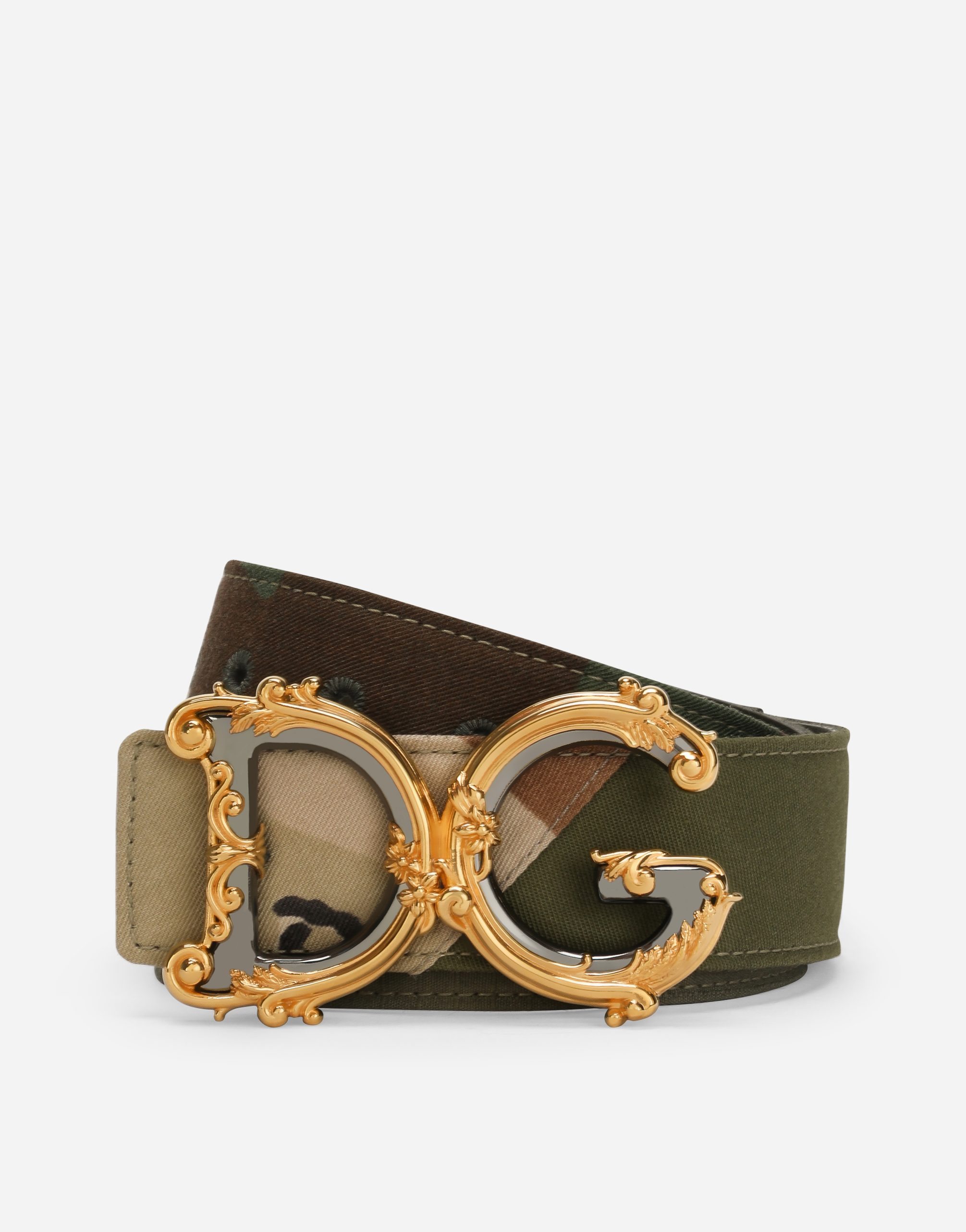 Camouflage patchwork belt with baroque DG logo in Multicolor