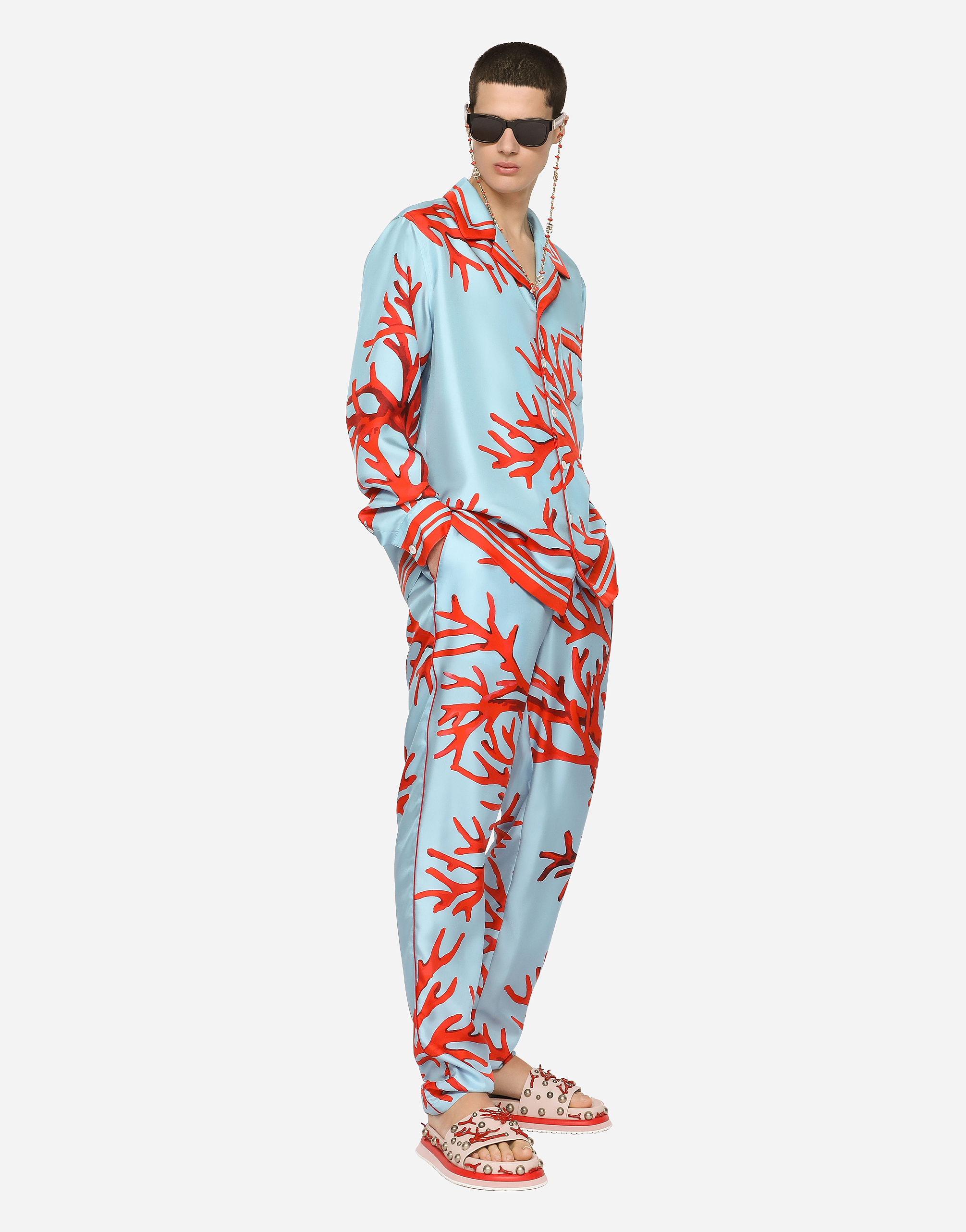 Coral-print silk shirt in Multicolor