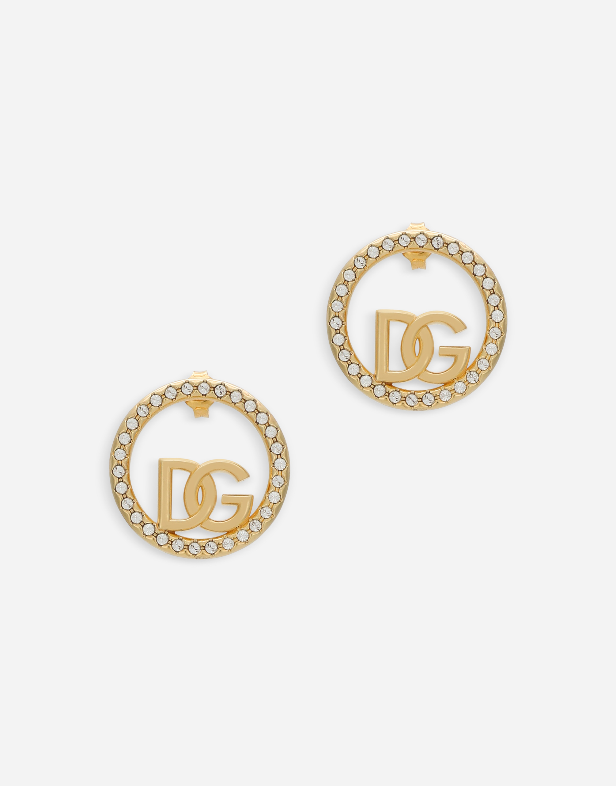 Hoop earrings with DG logo and rhinestones in Gold