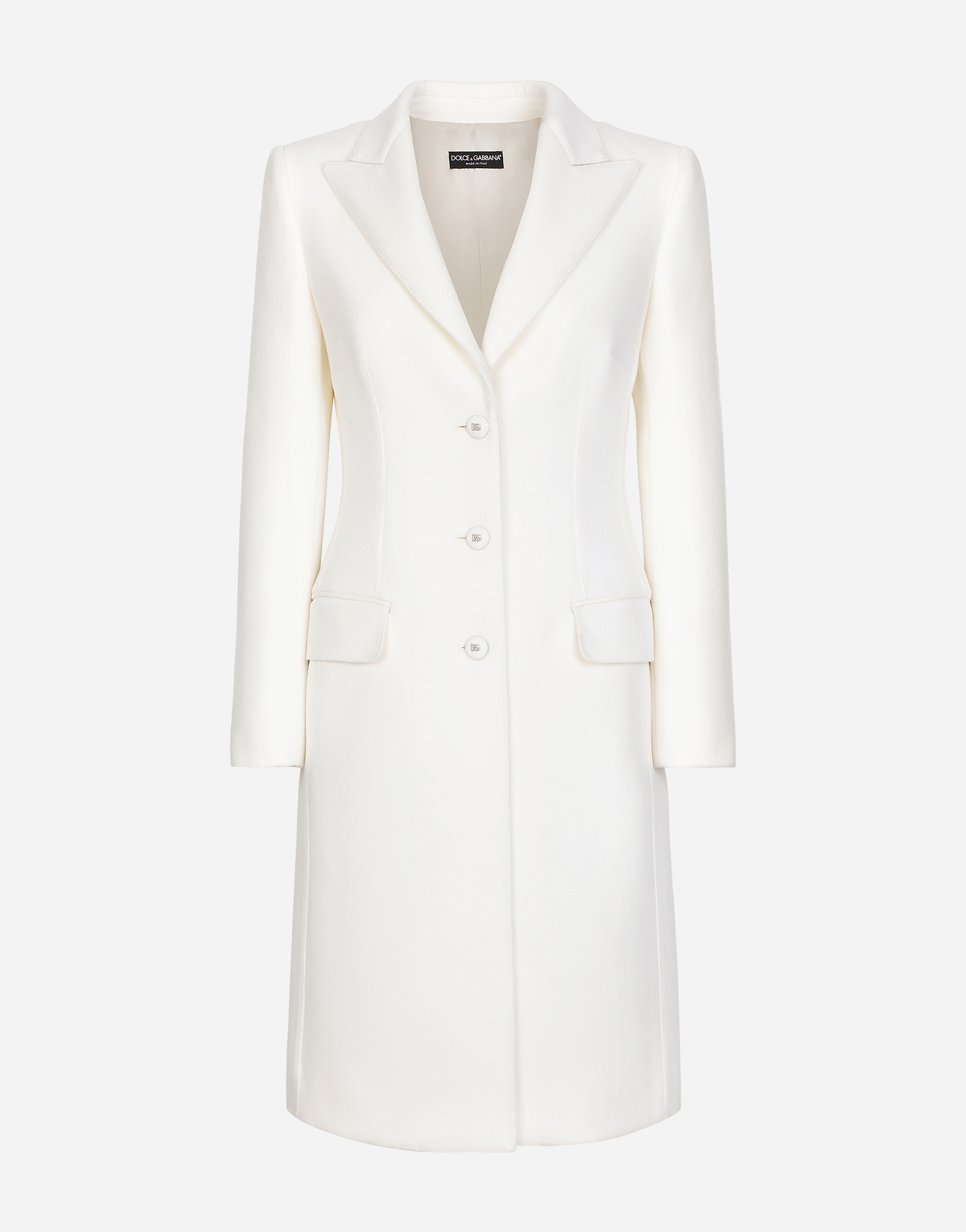 Single-breasted wool and cashmere coat in White