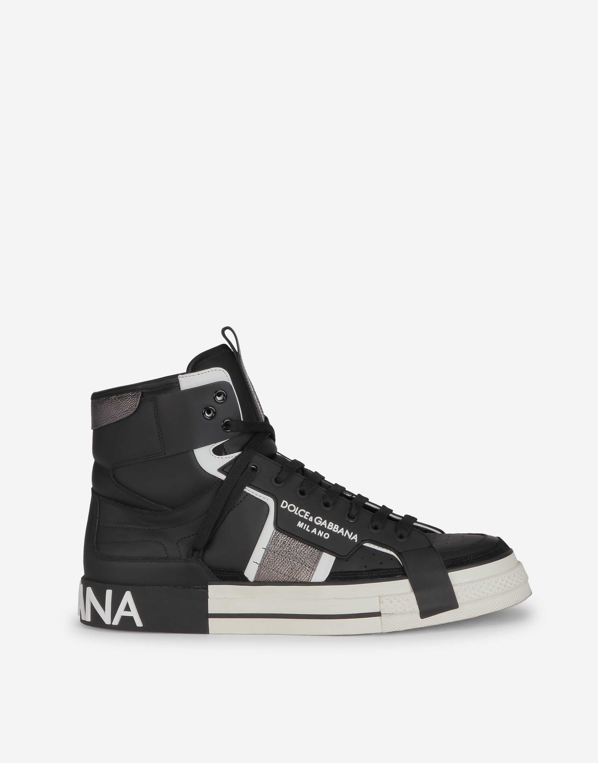 Calfskin Custom 2.Zero high-top sneakers with contrasting details in Black/Silver