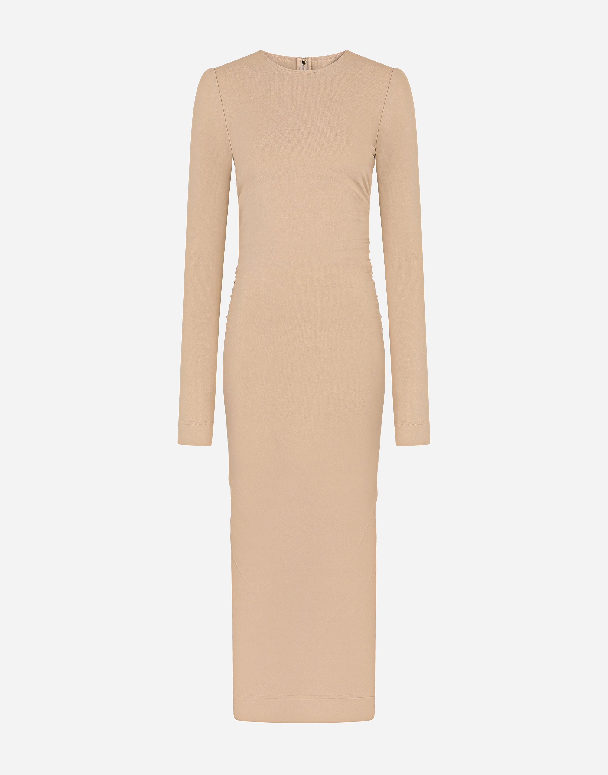 Jersey calf-length dress with draping in Beige