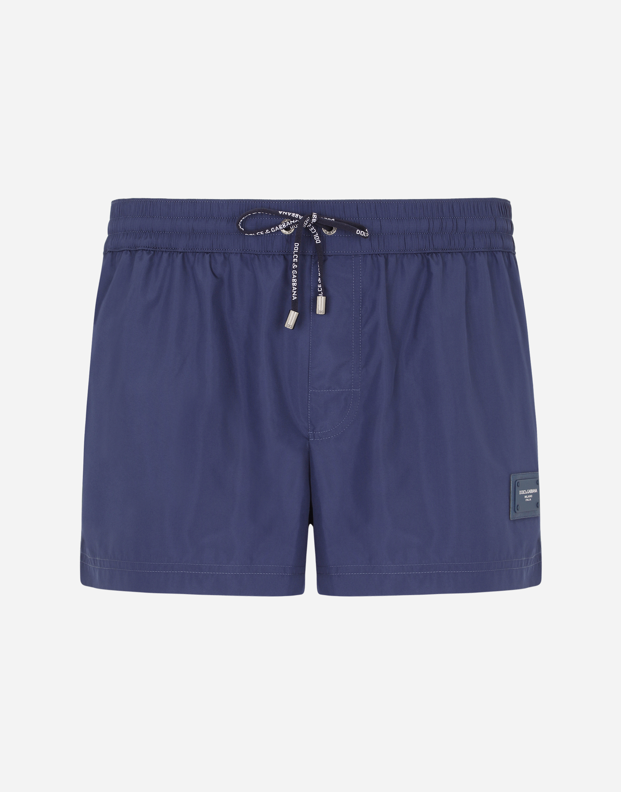 Short swim trunks with branded plate in Blue