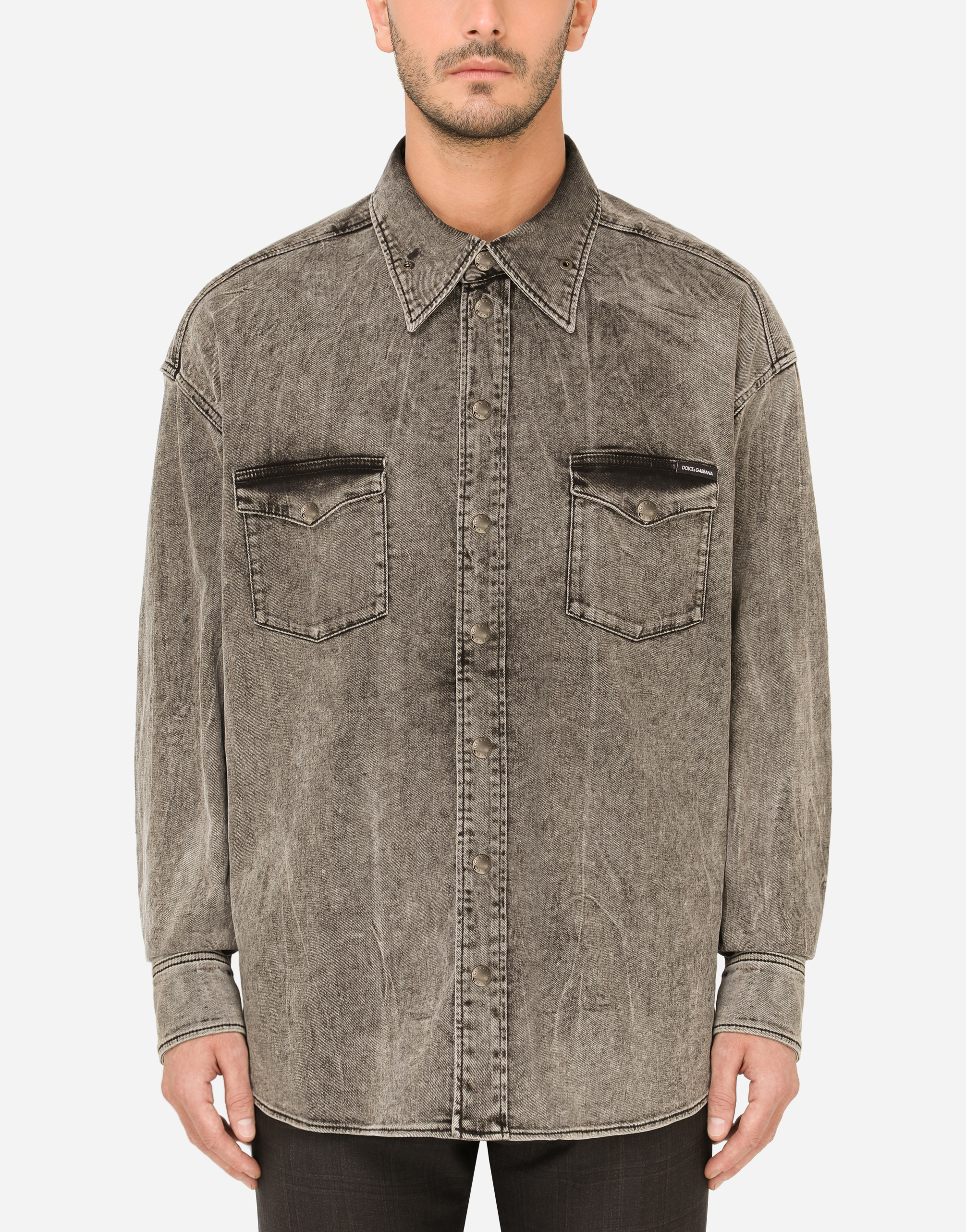 Gray wash denim shirt in Grey