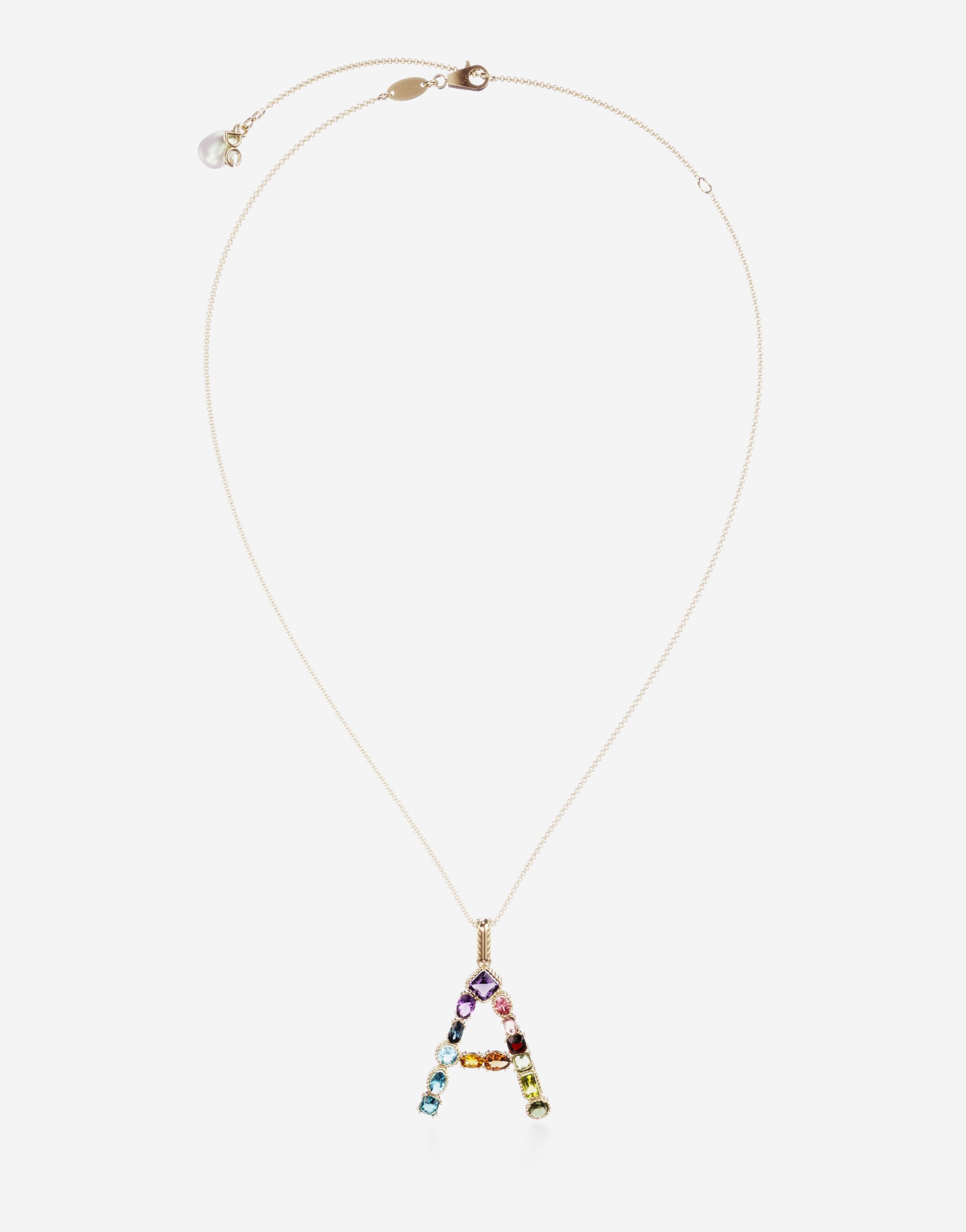 Dolce & Gabbana Rainbow alphabet A pendant in yellow gold with multicolor fine gems