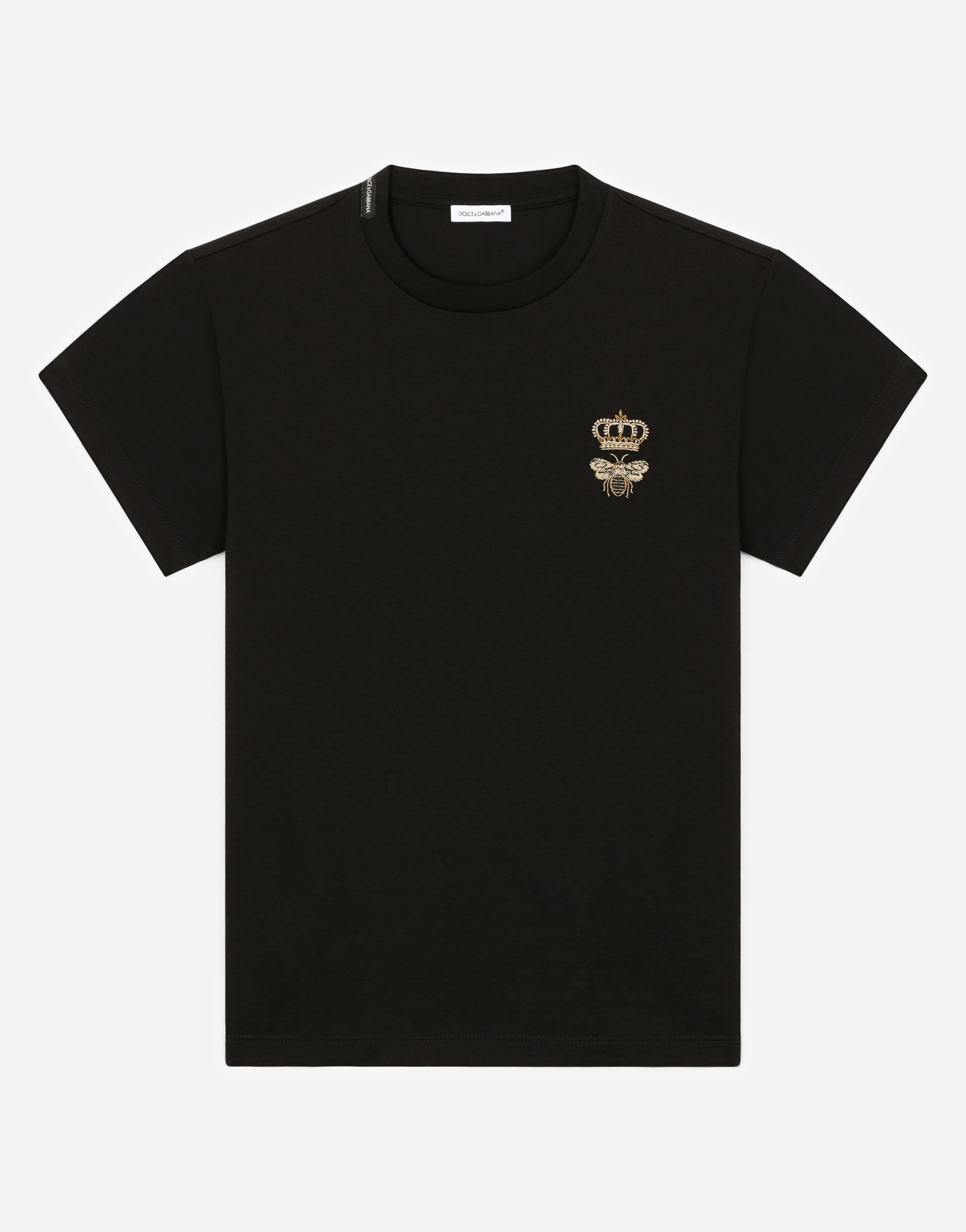 Jersey T-shirt with bee embroidery in Black