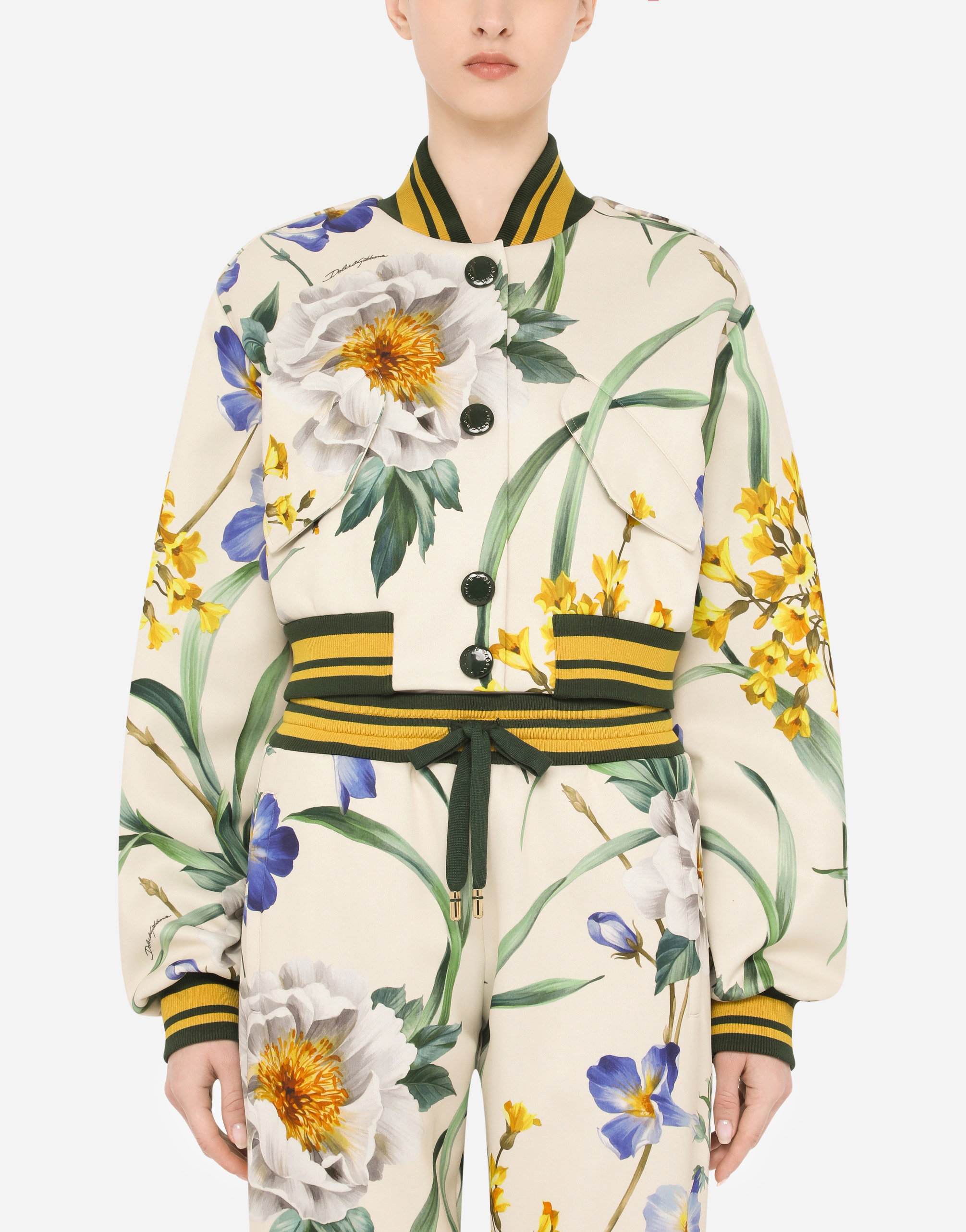 Floral-print jersey bomber jacket in Multicolor