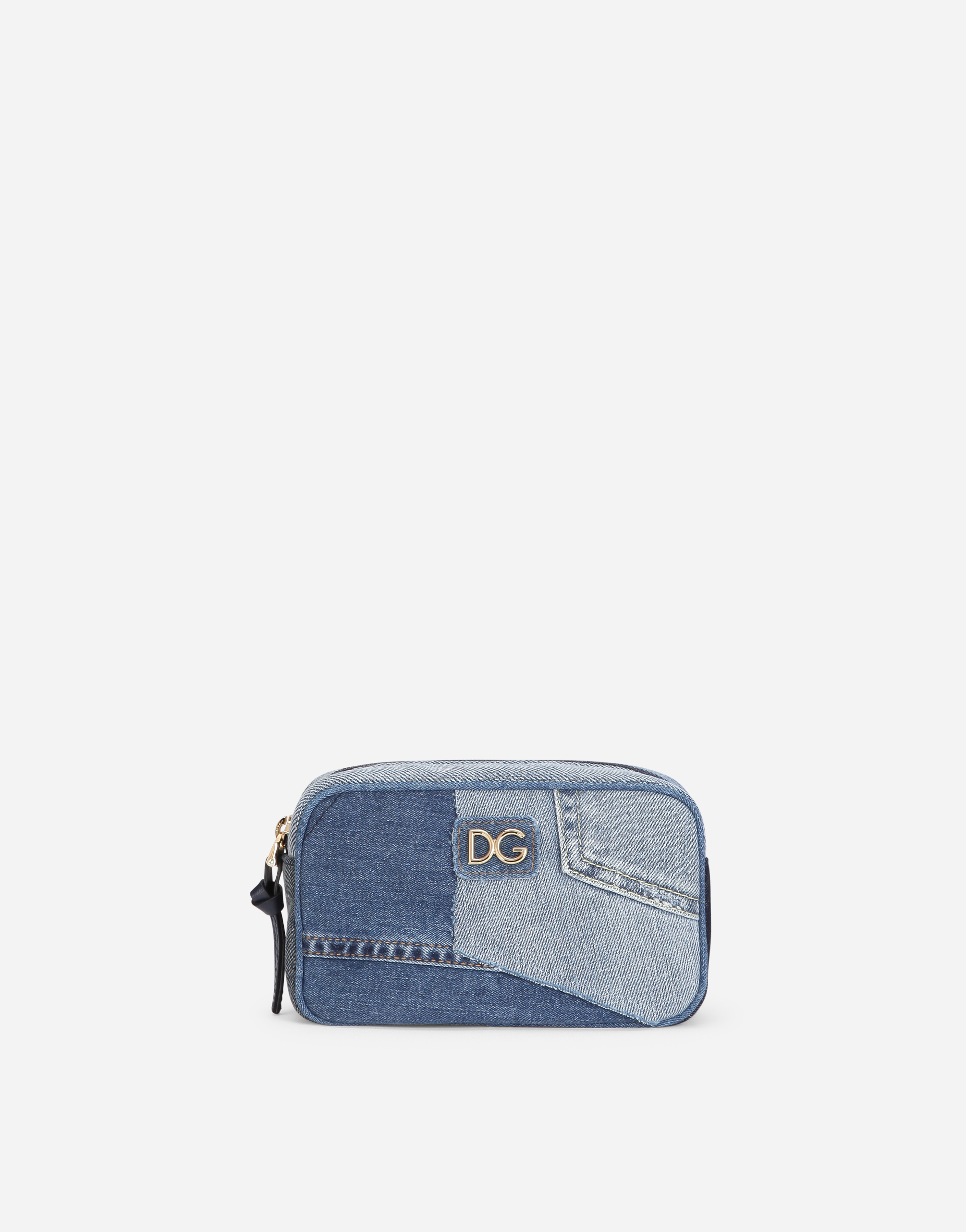 Denim patchwork belt bag in Blue