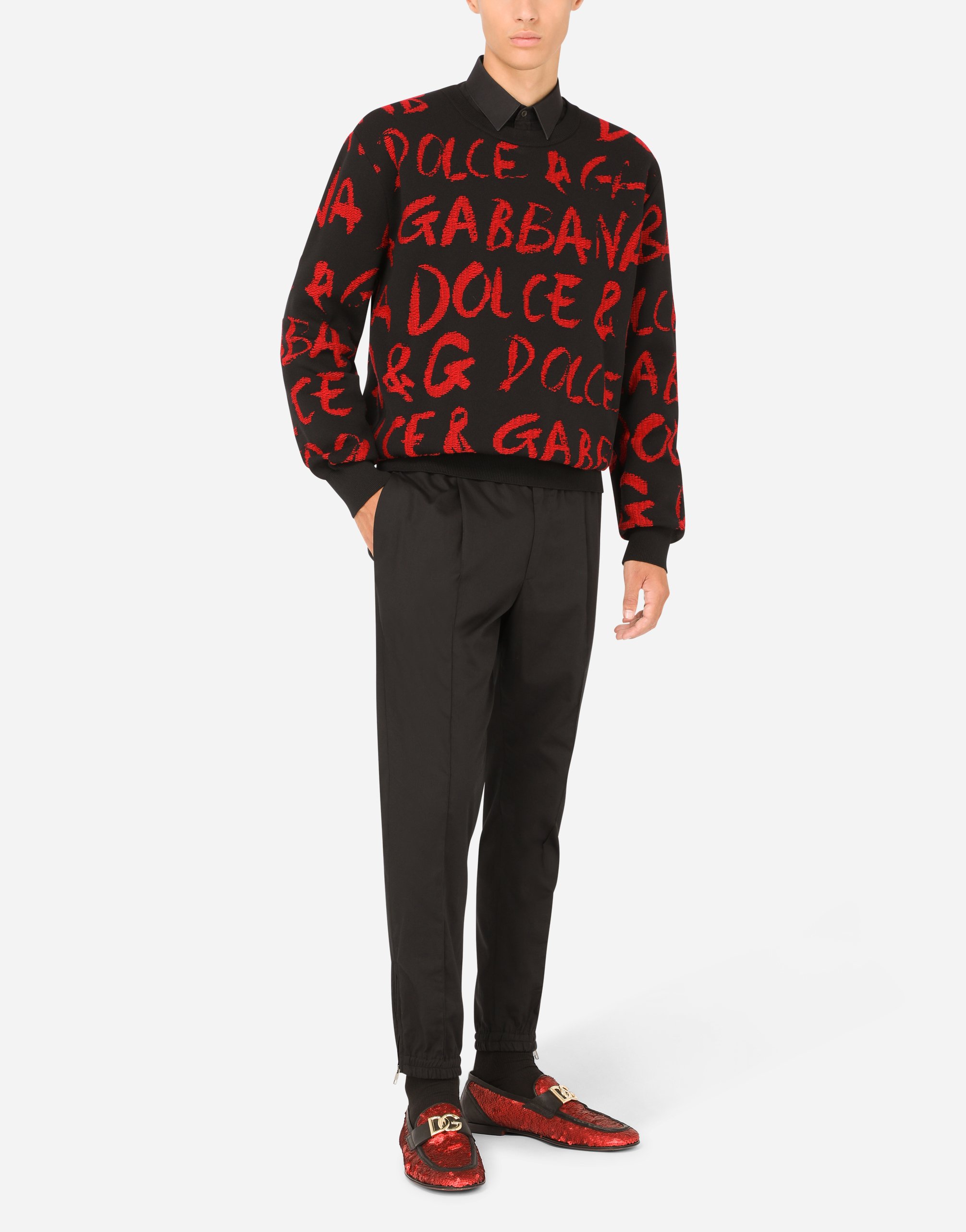 マルチカラーのメンズ クルーネックセーター Dolce&Gabbanaジャカード 
