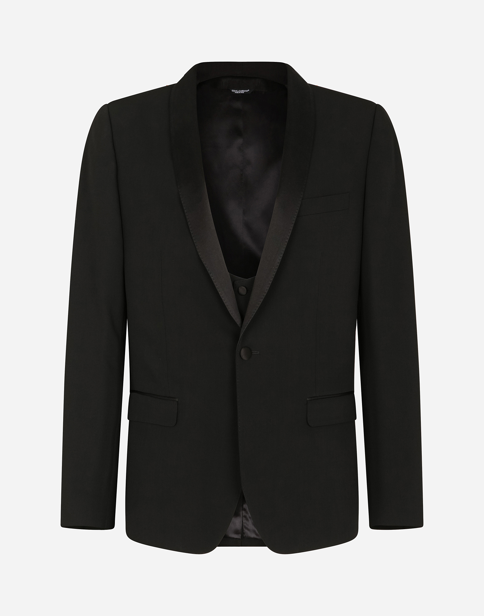 Wool Martini-fit tuxedo suit in Black
