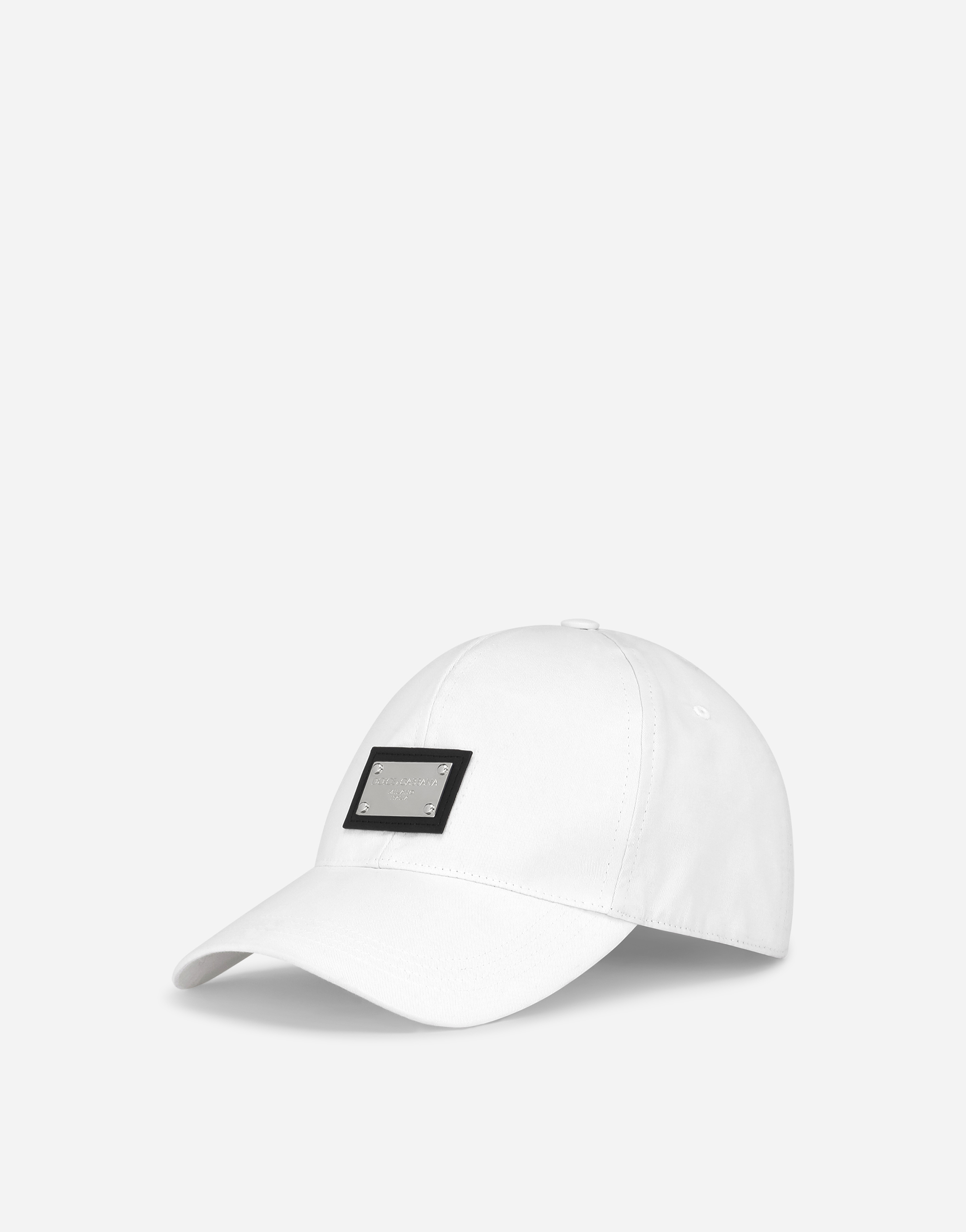 Cotton baseball cap with logo tag in White