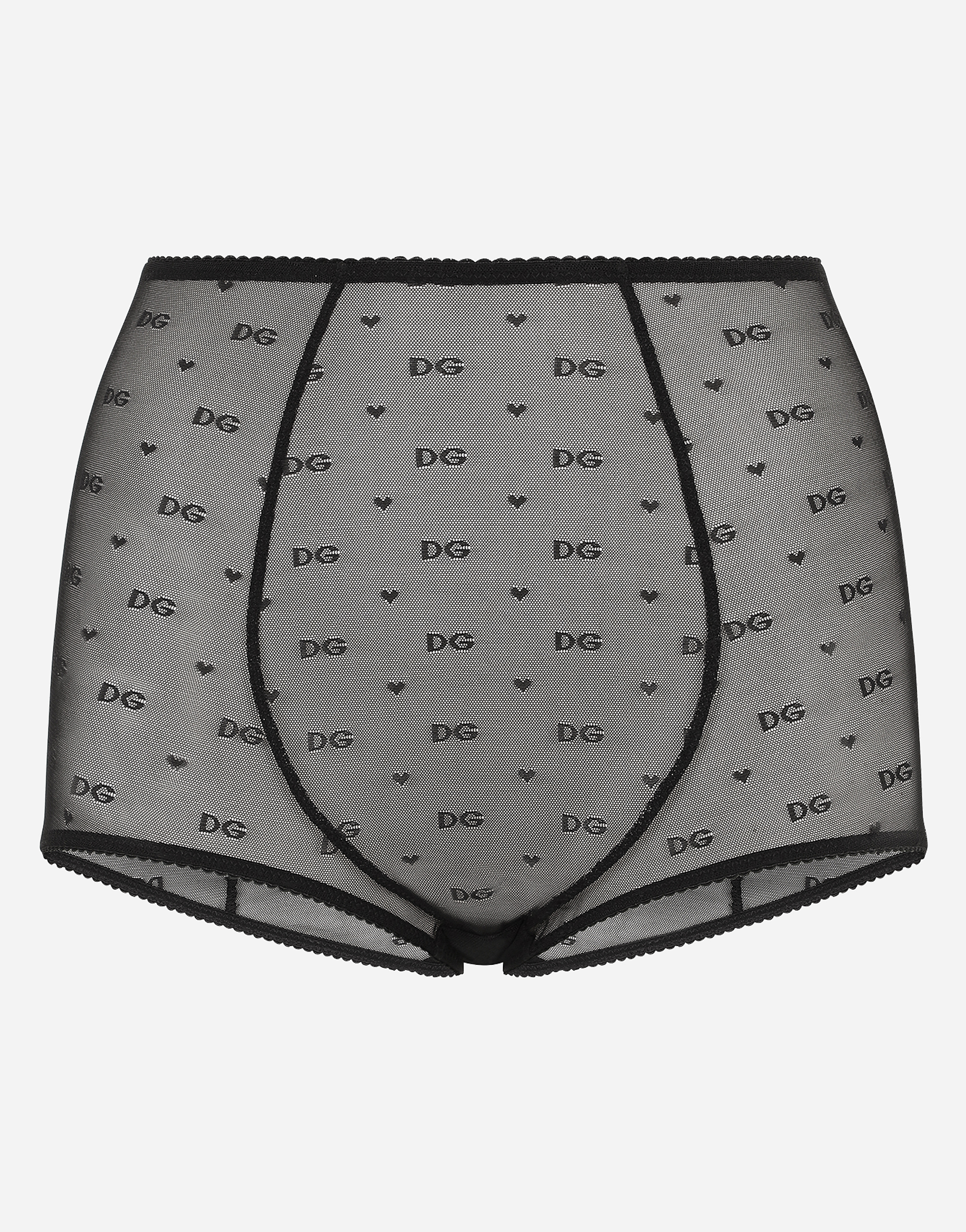 Jacquard tulle high-waisted panties in Black