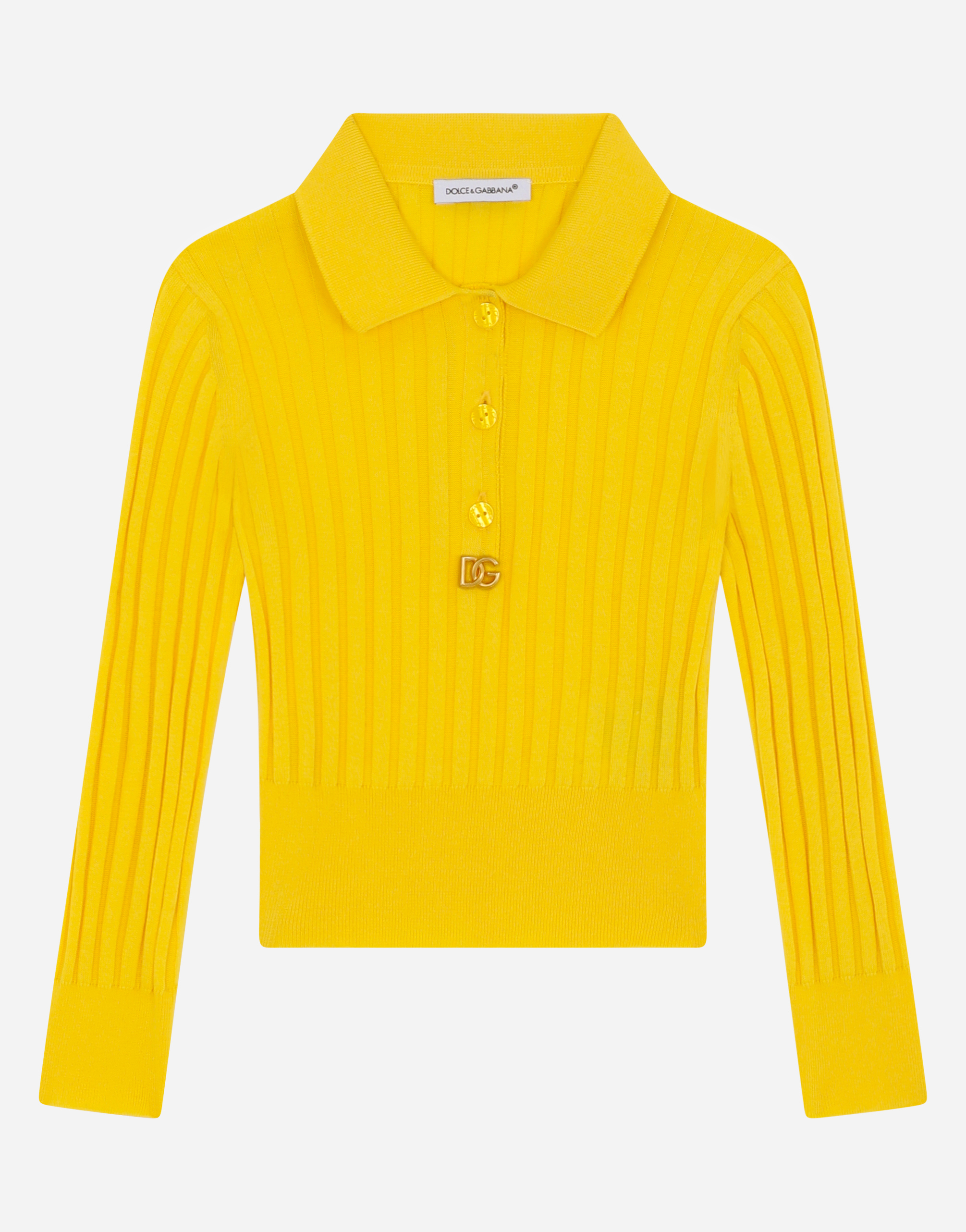 Cotton polo-shirt with metal DG logo in Yellow