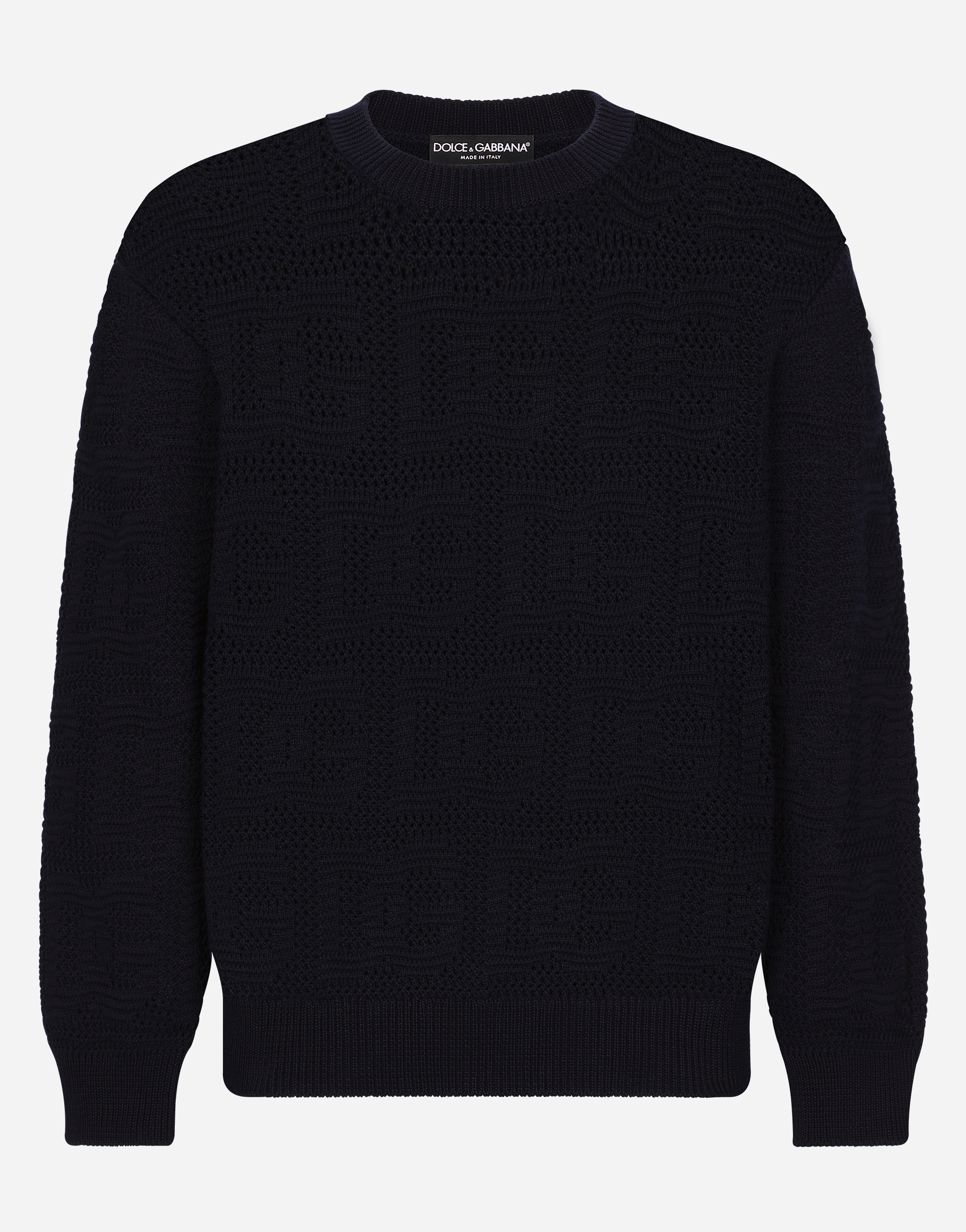 Cotton jacquard sweater with all-over jacquard DG in Blue