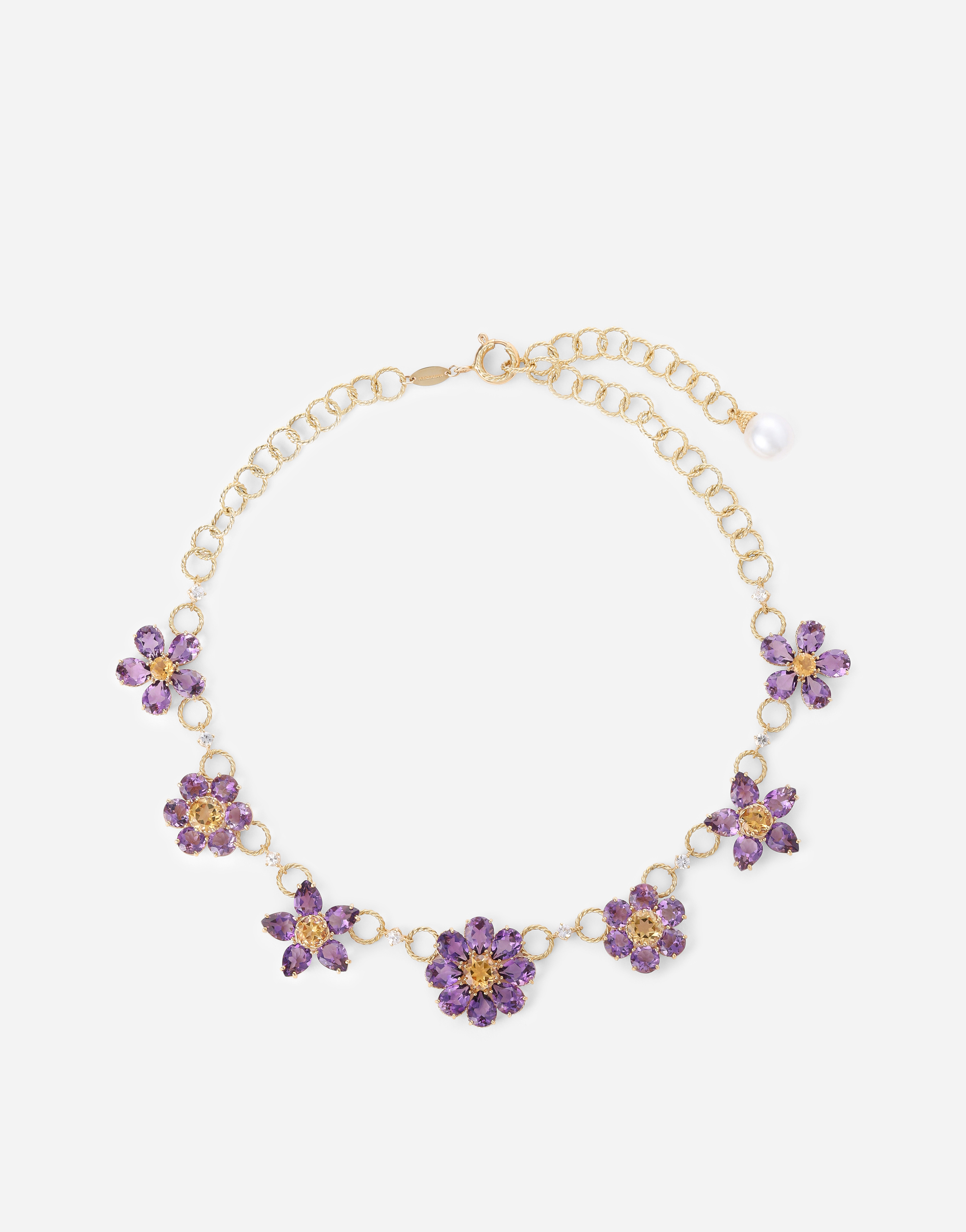 Spring necklace in yellow 18kt gold with amethyst floral motif in Gold