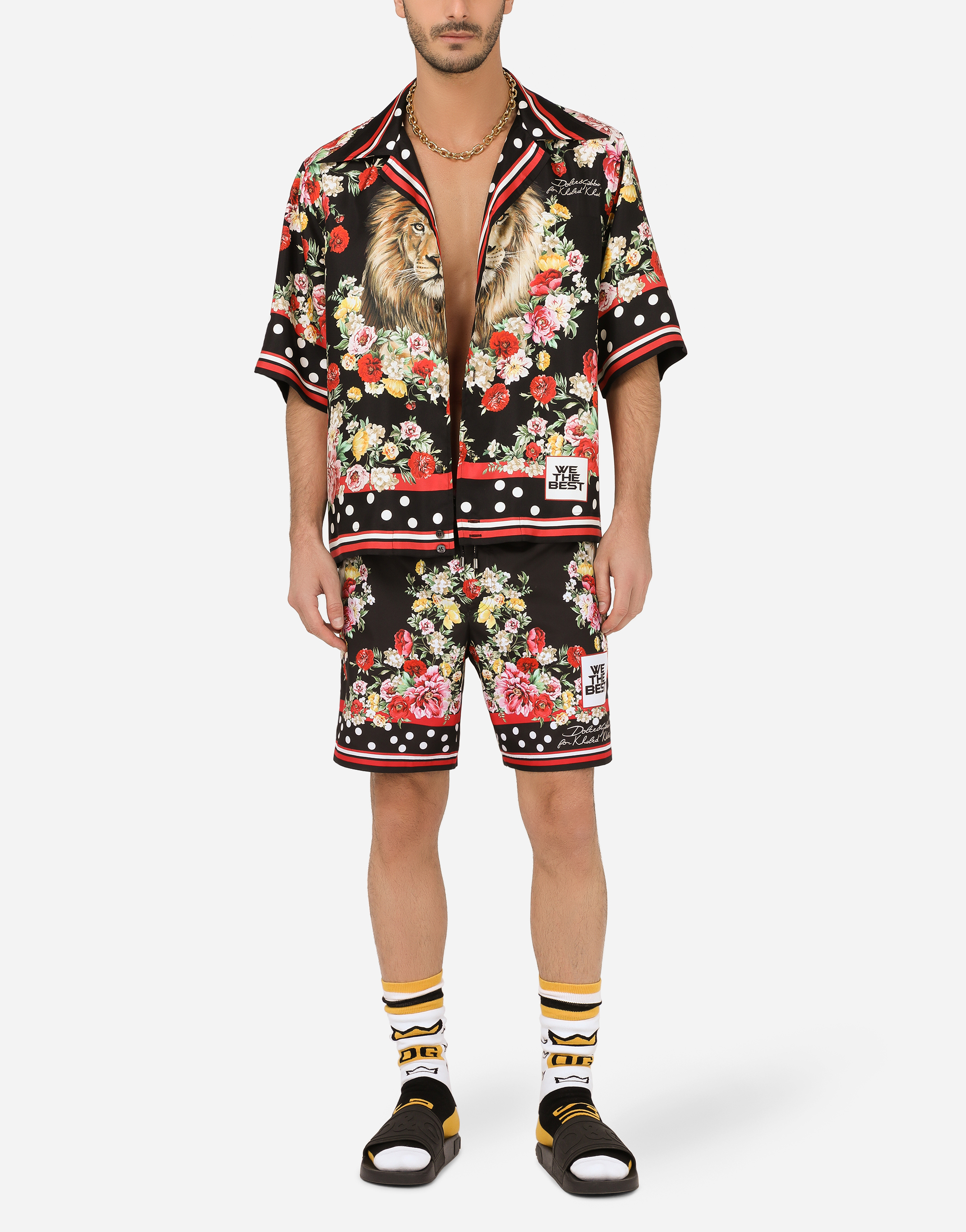 Men's Beachwear | Dolce&Gabbana - Mid-length swim trunks with lion 