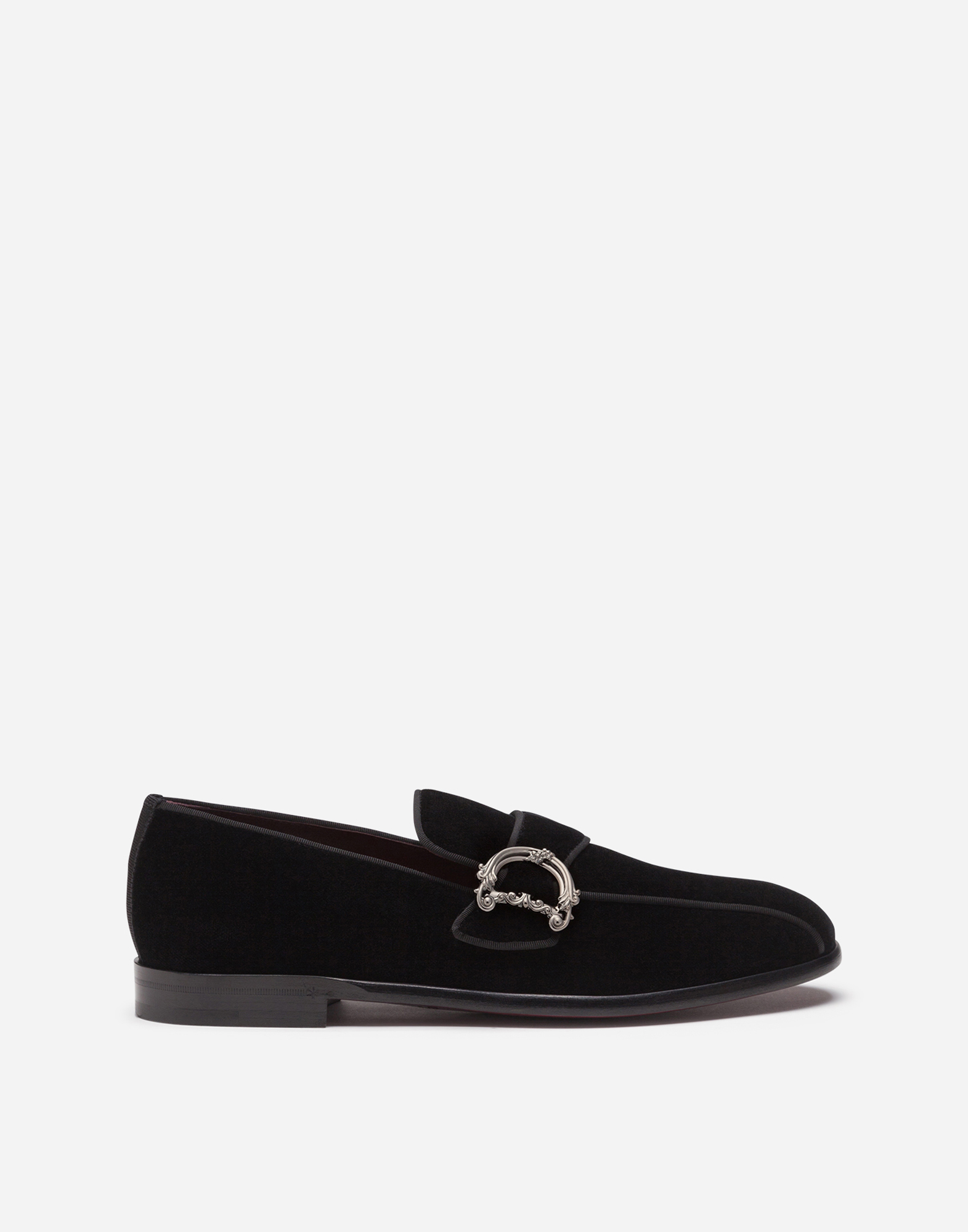 Dolce & Gabbana Velvet Loafers With Dg Logo In Black