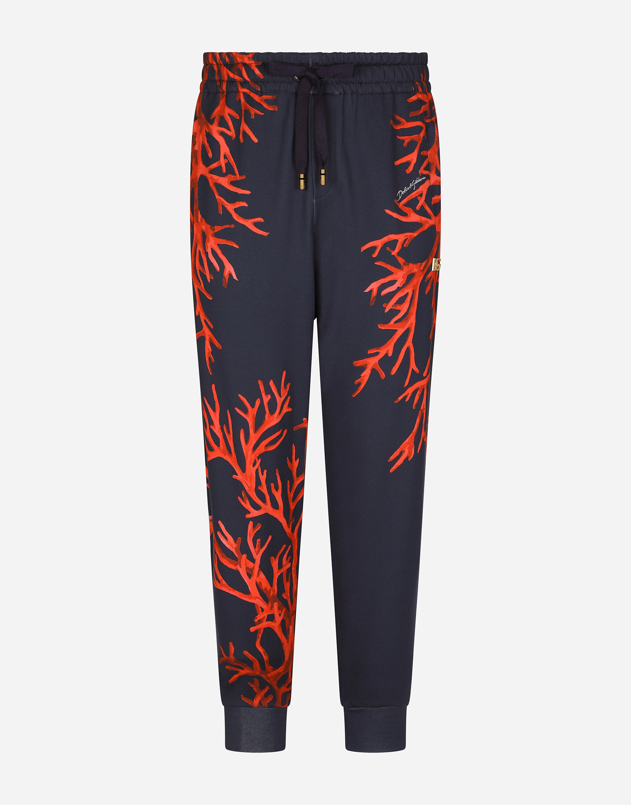 Jersey jogging pants with coral print in Multicolor