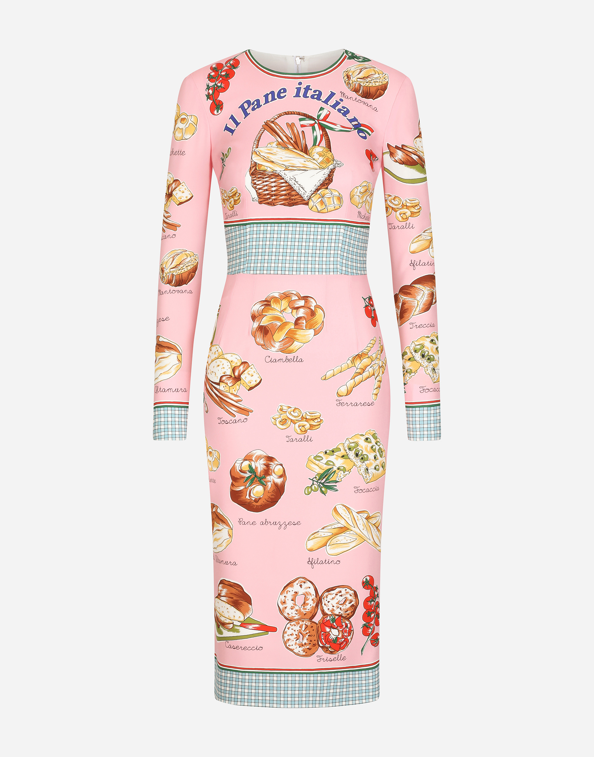 Charmeuse calf-length dress with bread print in Multicolor