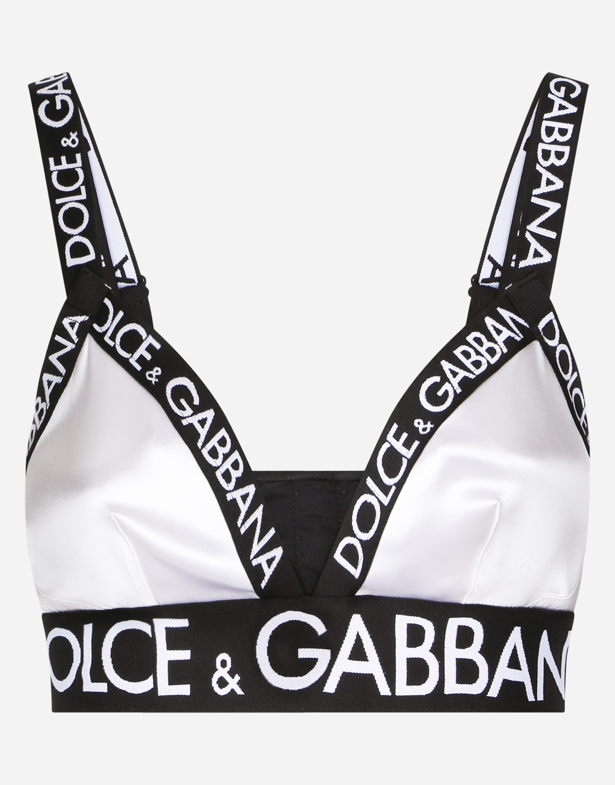 Satin triangle bra with branded elastic in White