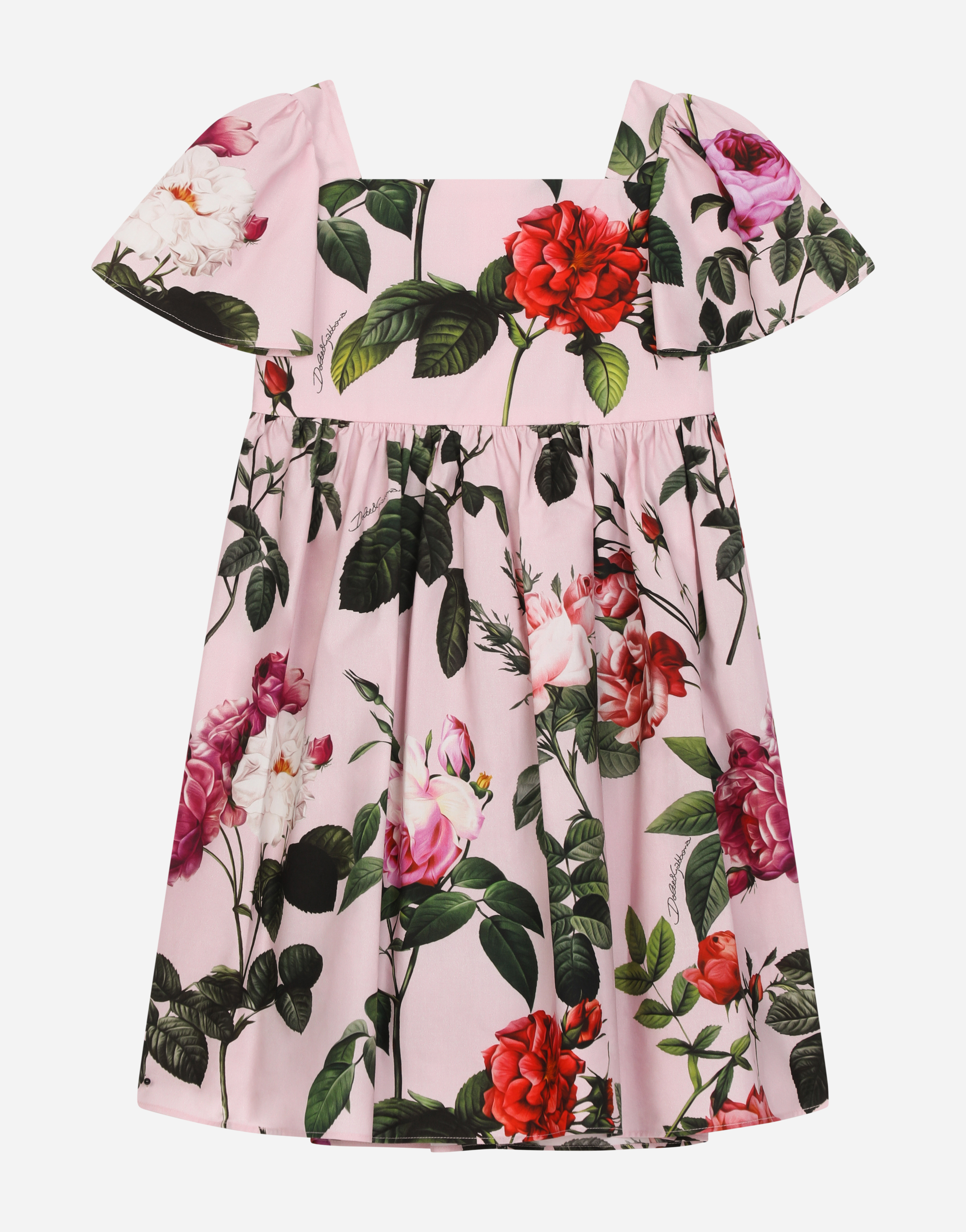 Rose-print poplin midi dress in Multicolor
