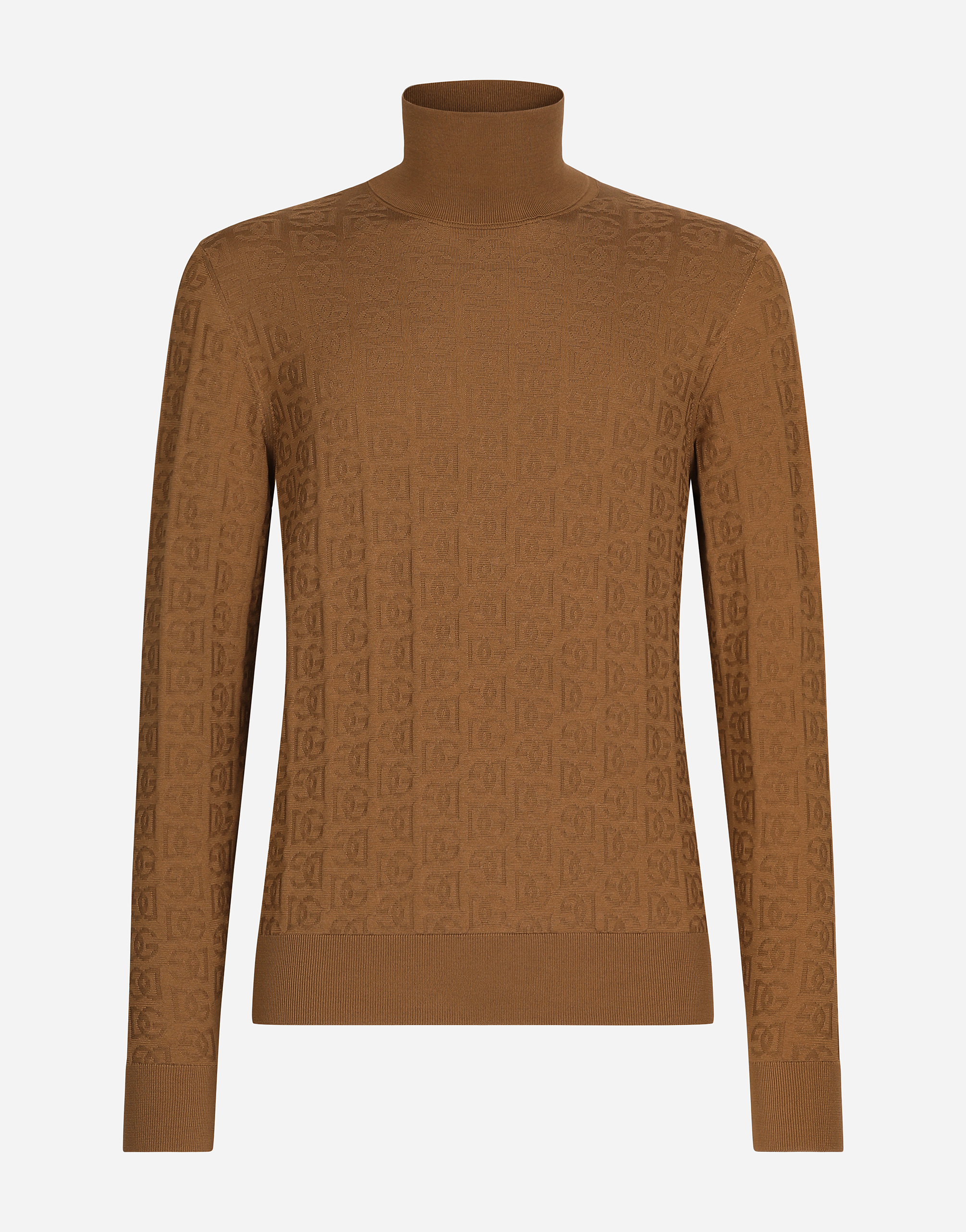 Silk jacquard turtleneck sweater with DG logo in Beige