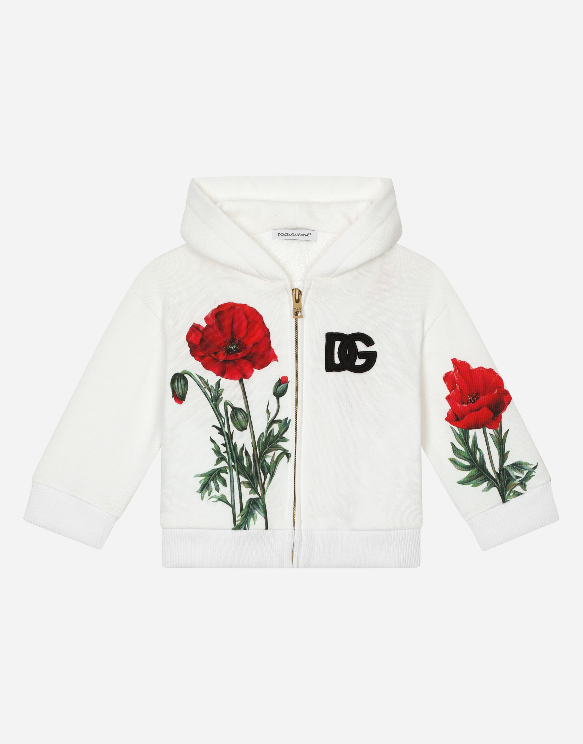 Jersey hoodie with poppy print in Multicolor