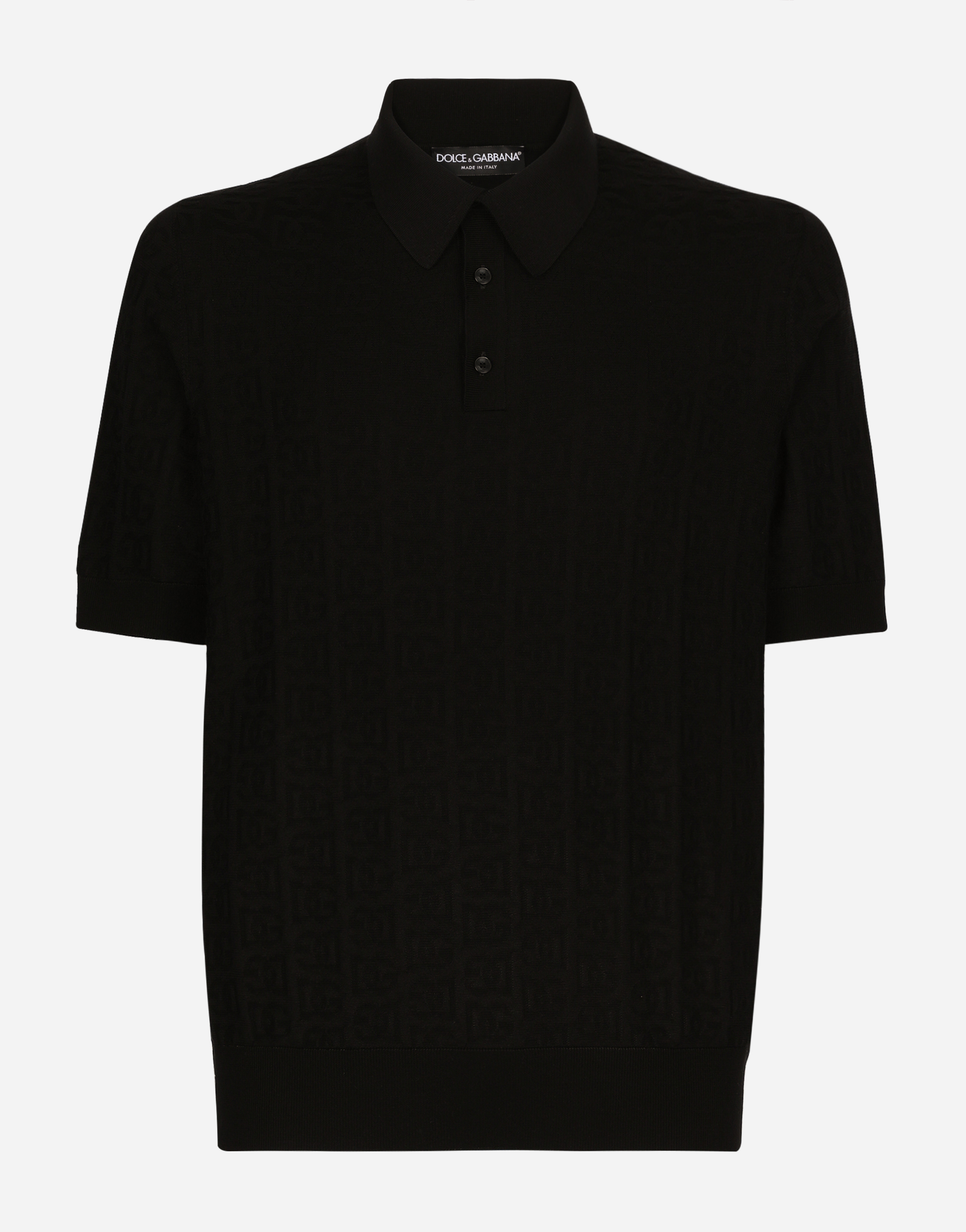 Silk jacquard polo-shirt with DG logo in Black