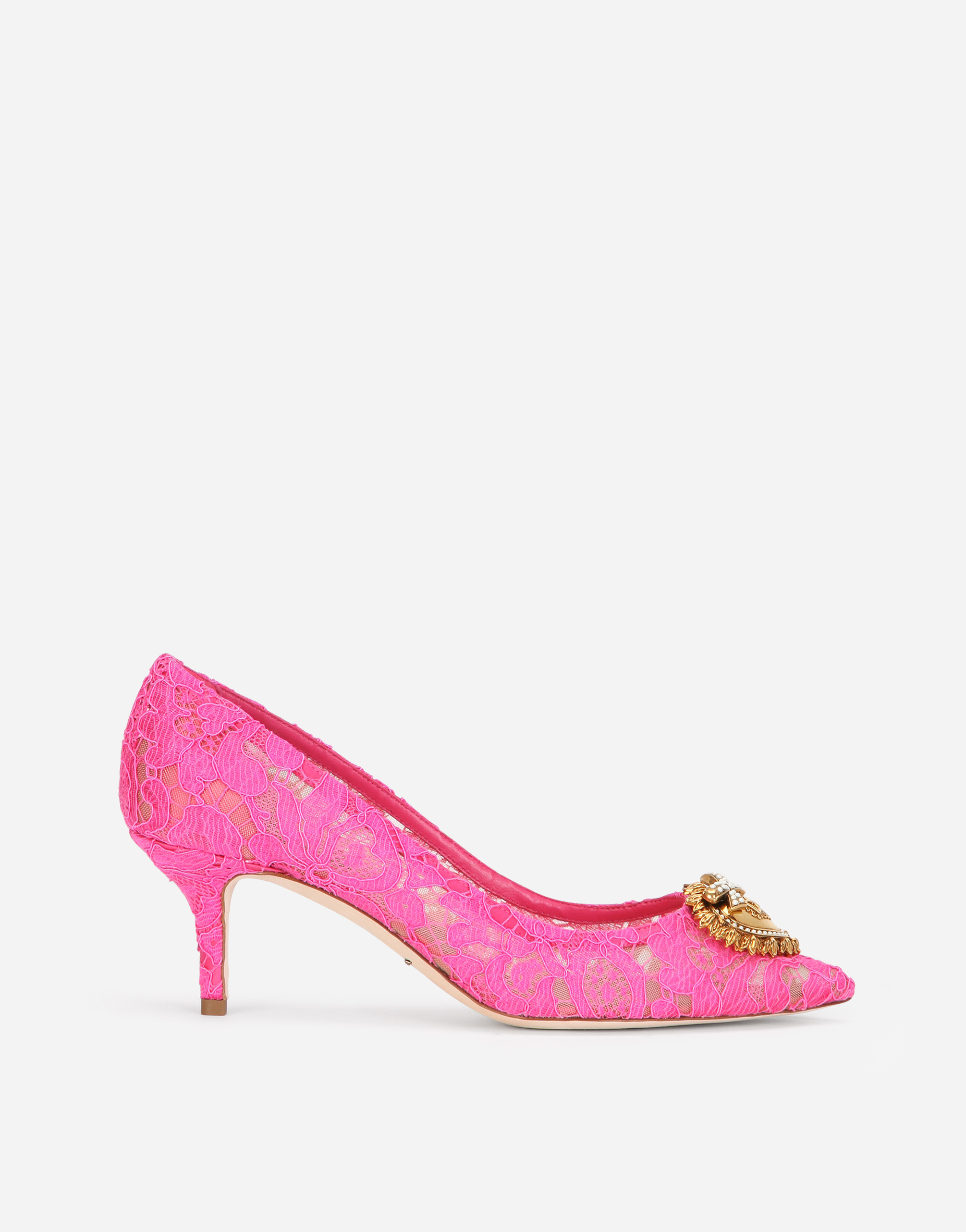 Taormina lace pumps with Devotion heart in Fuchsia