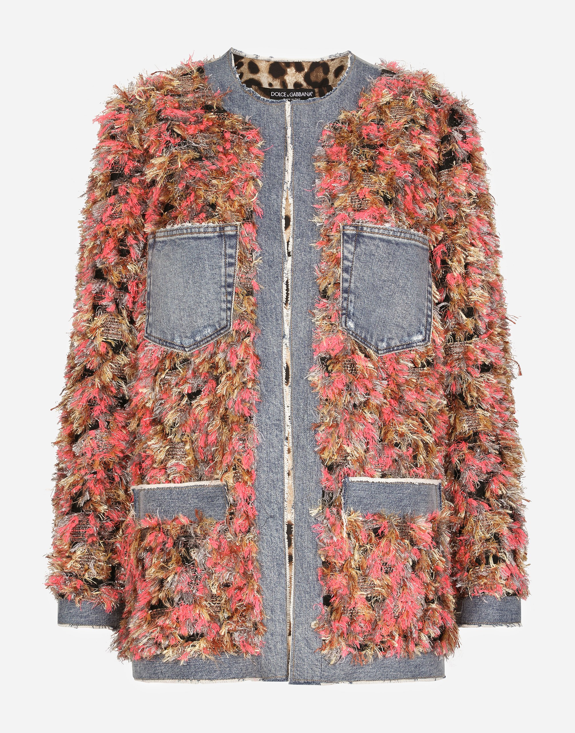 Single-breasted fur-effect jacquard jacket in Multicolor