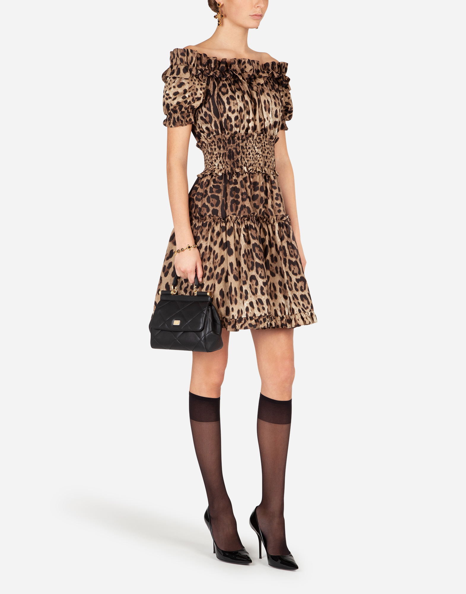 Short leopard-print poplin dress in Multicolor for Women 