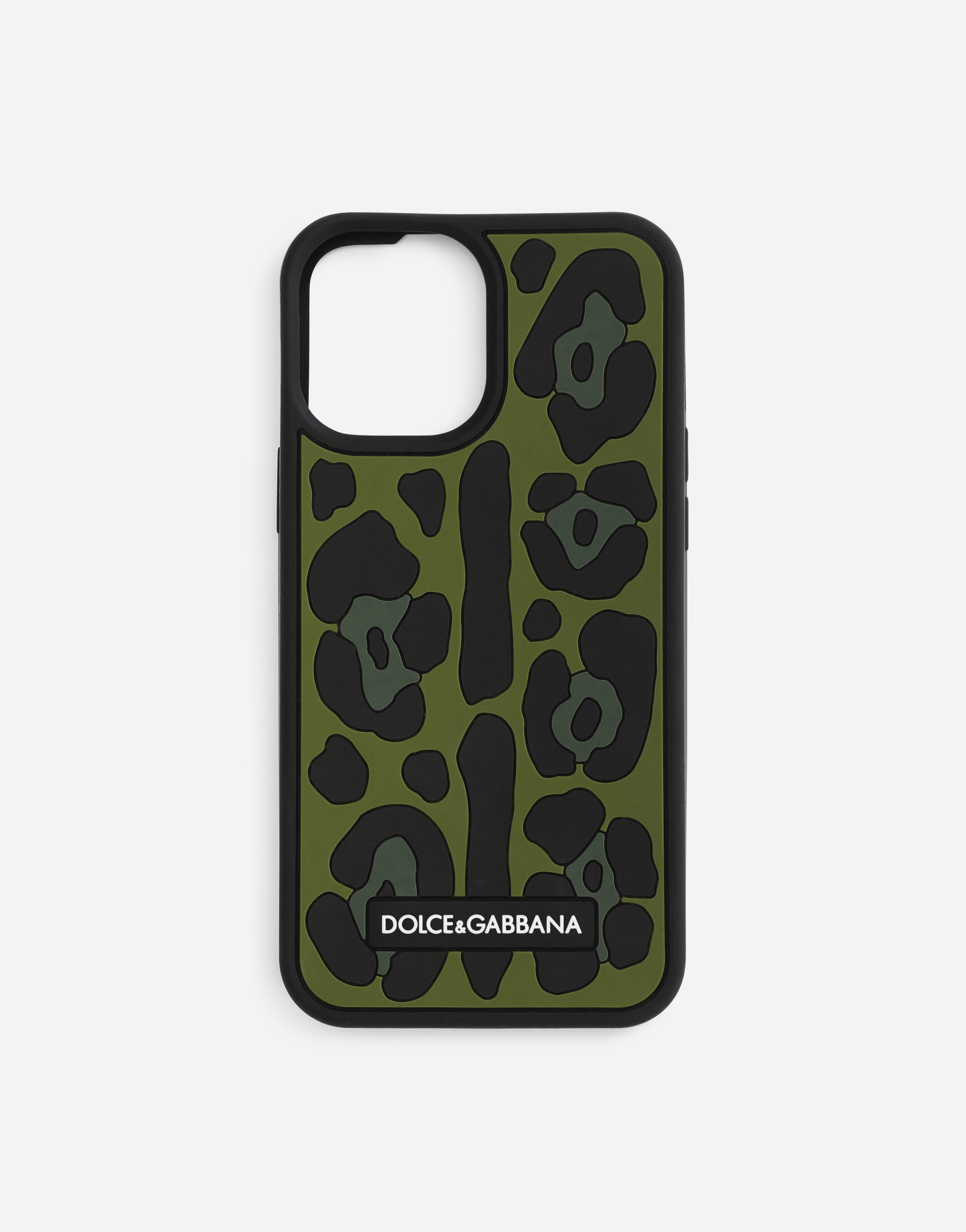 Rubber iPhone 12 Pro Max cover with leopard print against a green background in Multicolor
