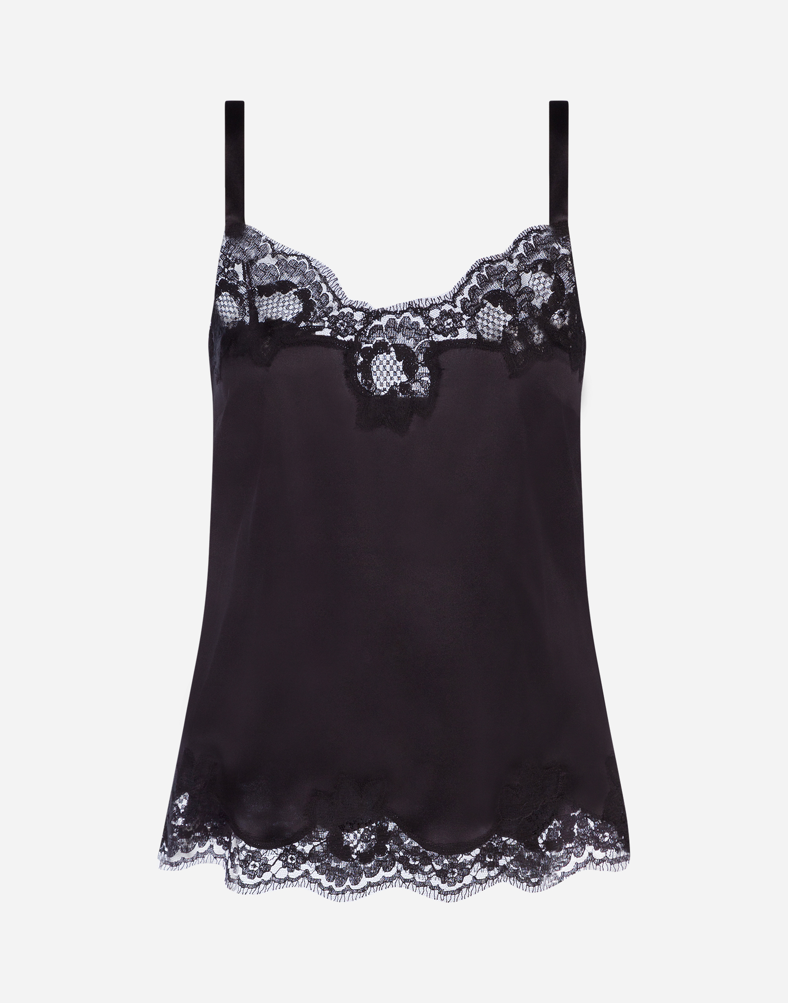Lingerie top in satin and lace in Black