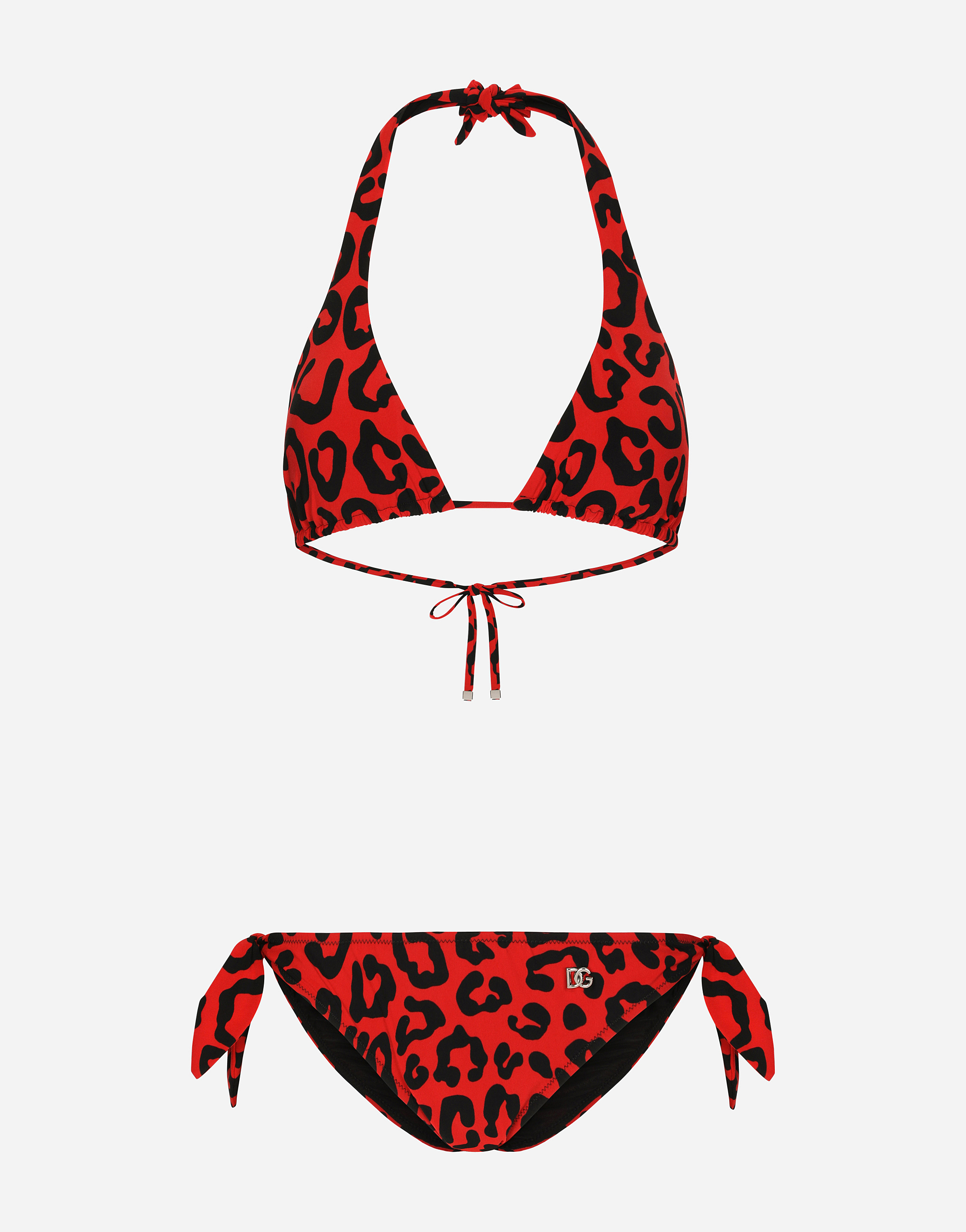 Leopard-print padded triangle bikini in Multicolor