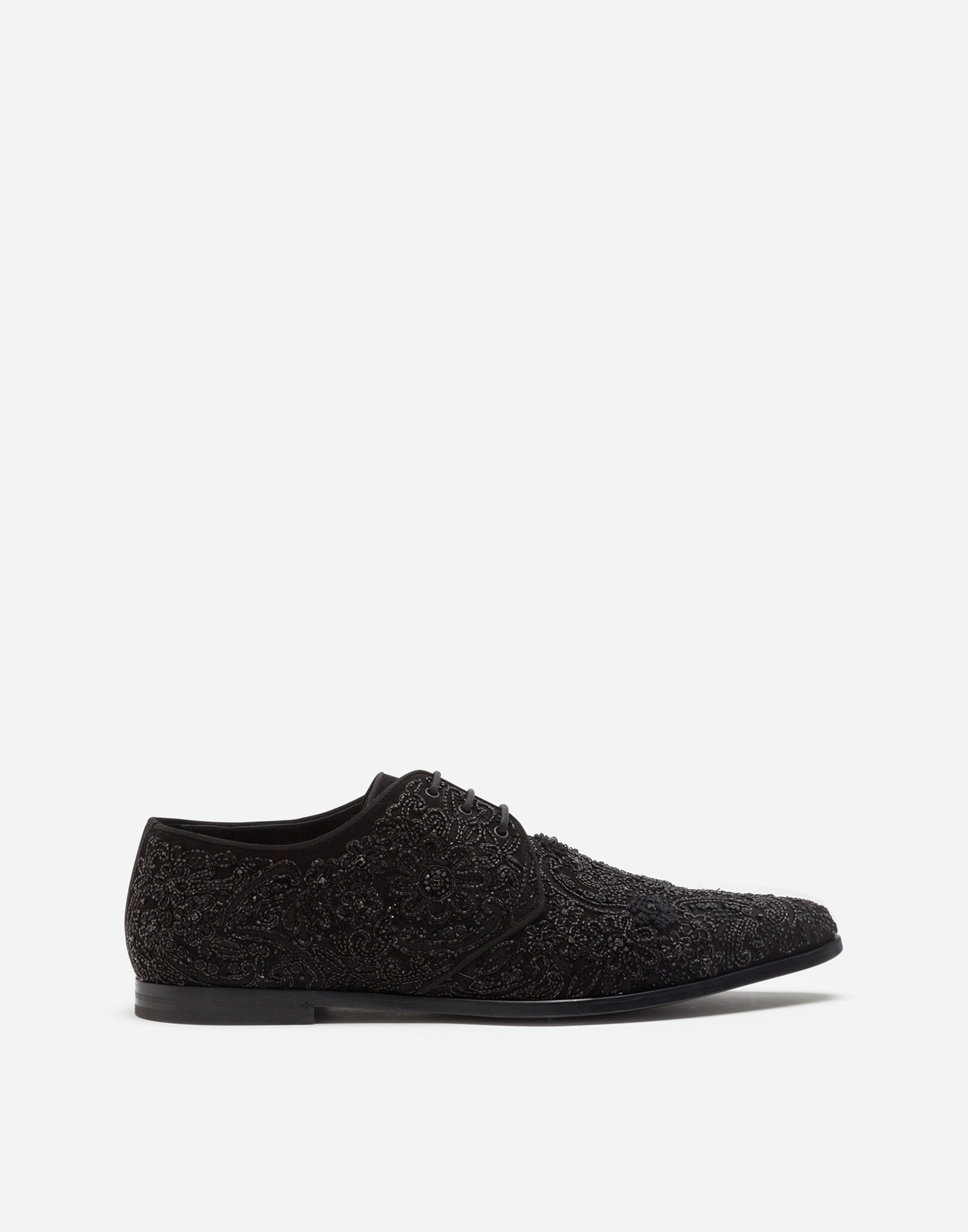 Suede derby shoes with all-over embroidery in Black