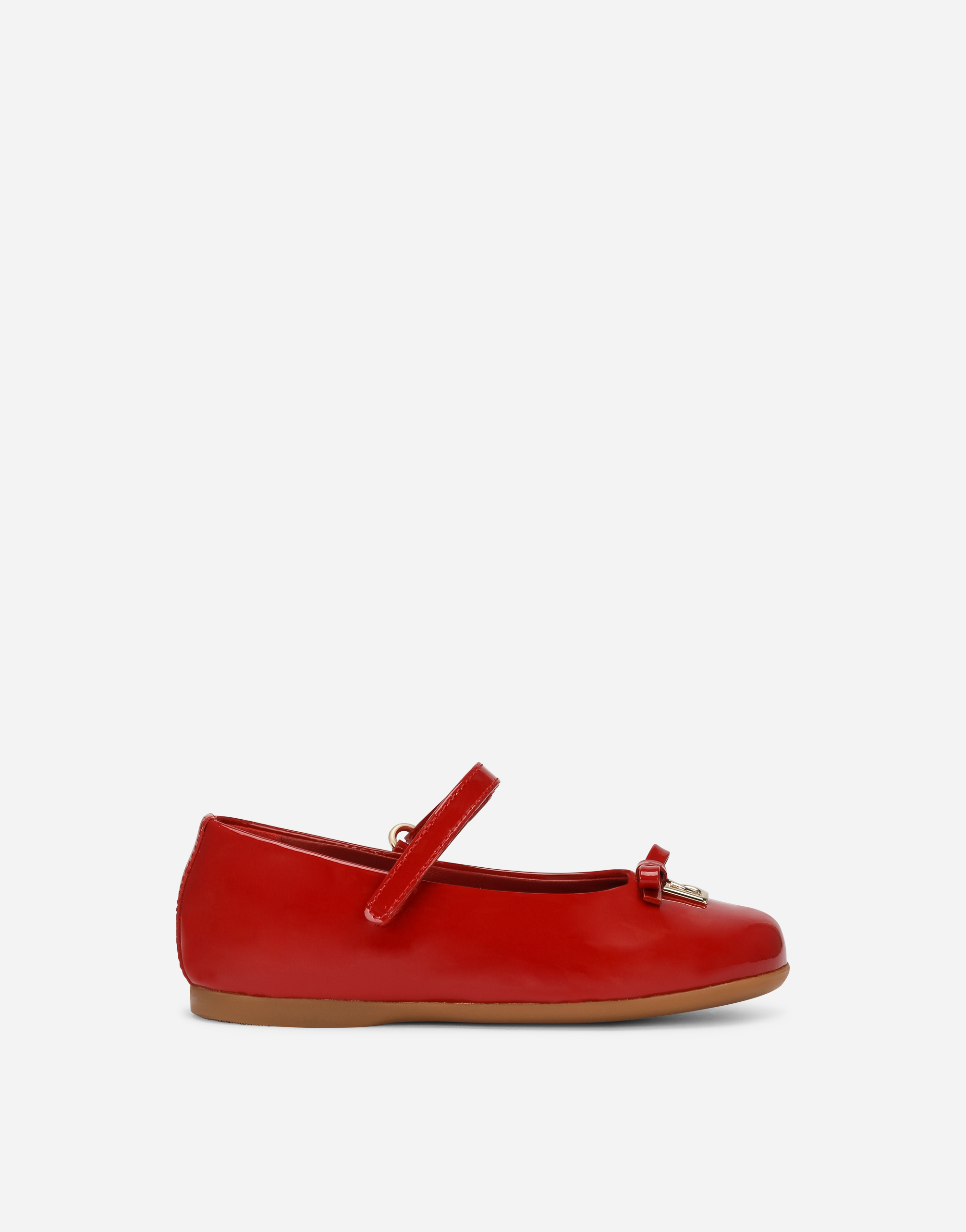 Patent leather ballet flats with strap and DG logo in Red