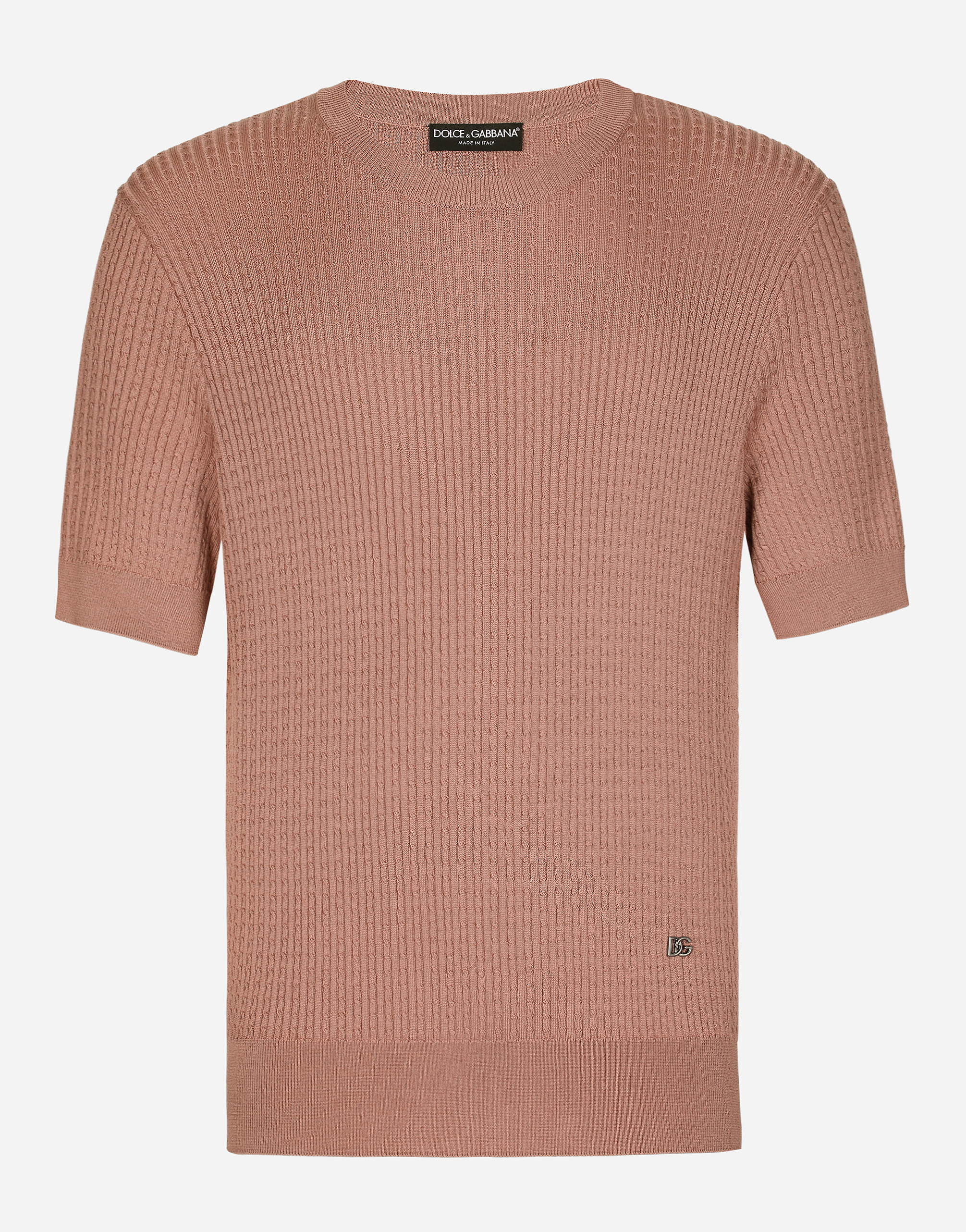 Cotton round-neck sweater with DG hardware in Pink