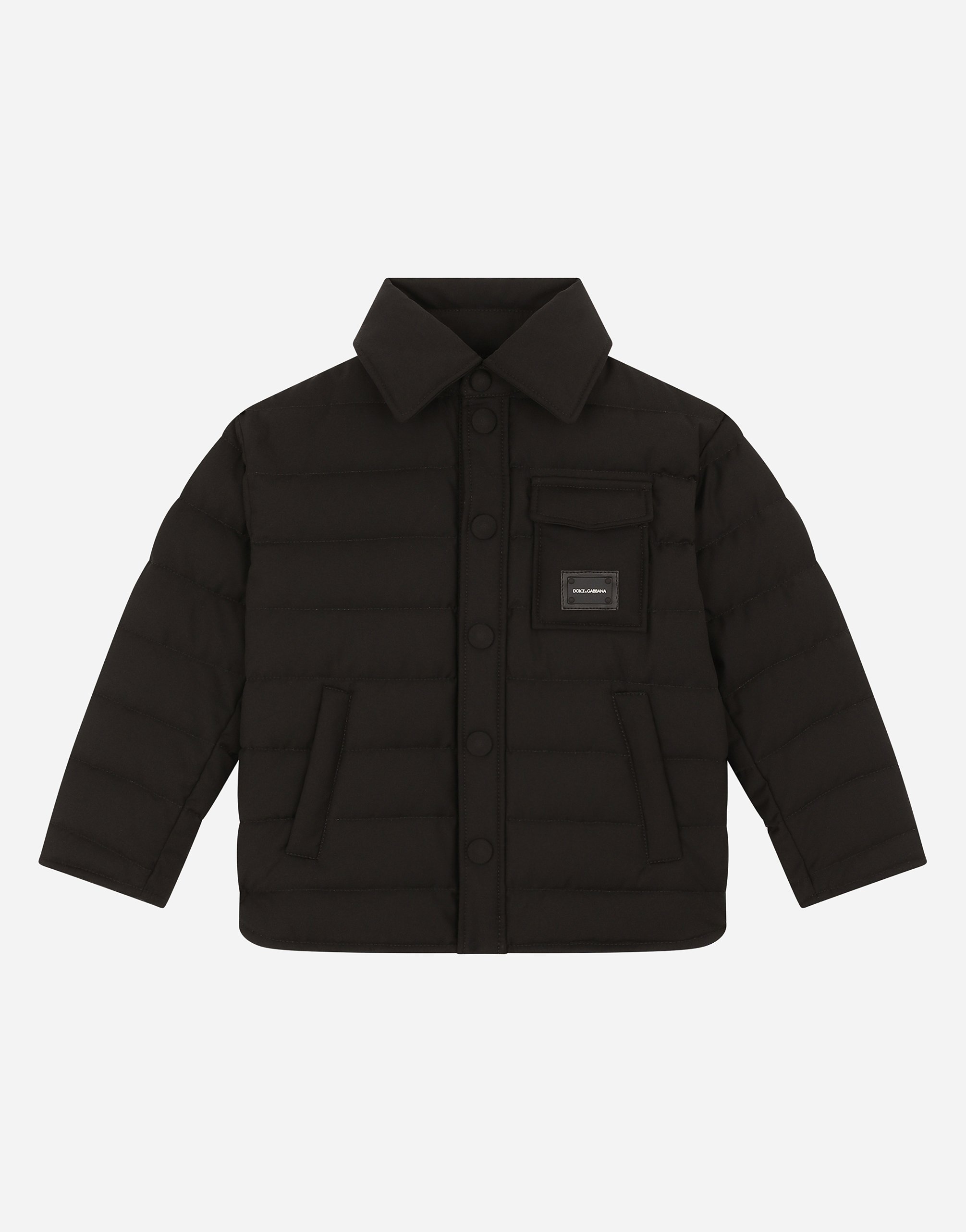 Light nylon down jacket with logo plate in Black