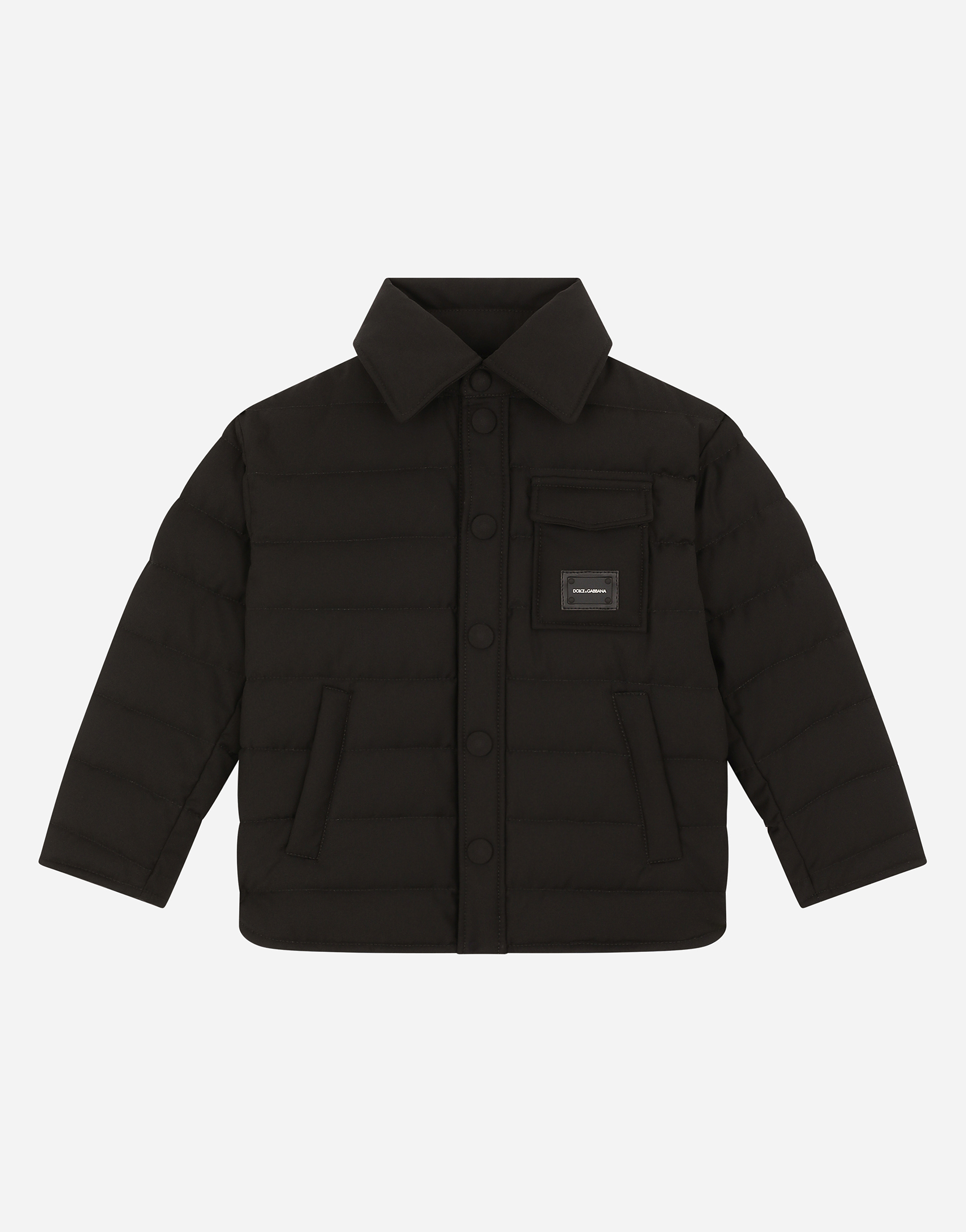 Light nylon down jacket with logo plate in Black