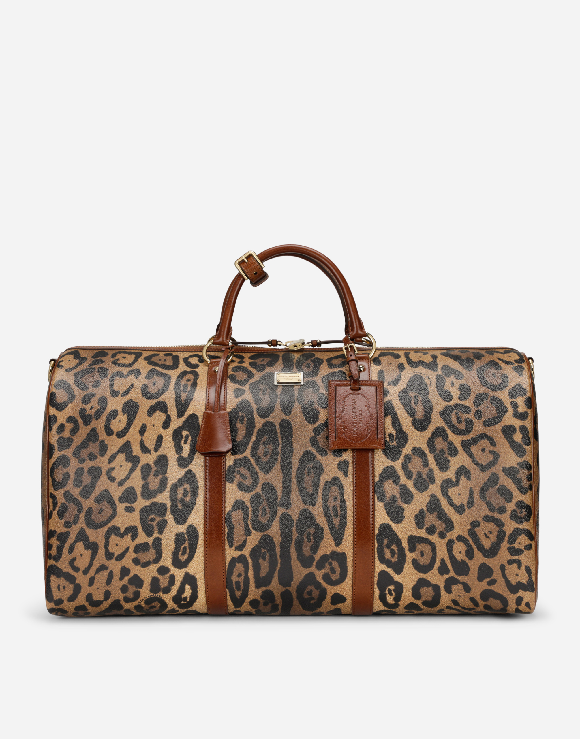 Medium travel bag in leopard-print Crespo with branded plate in Multicolor