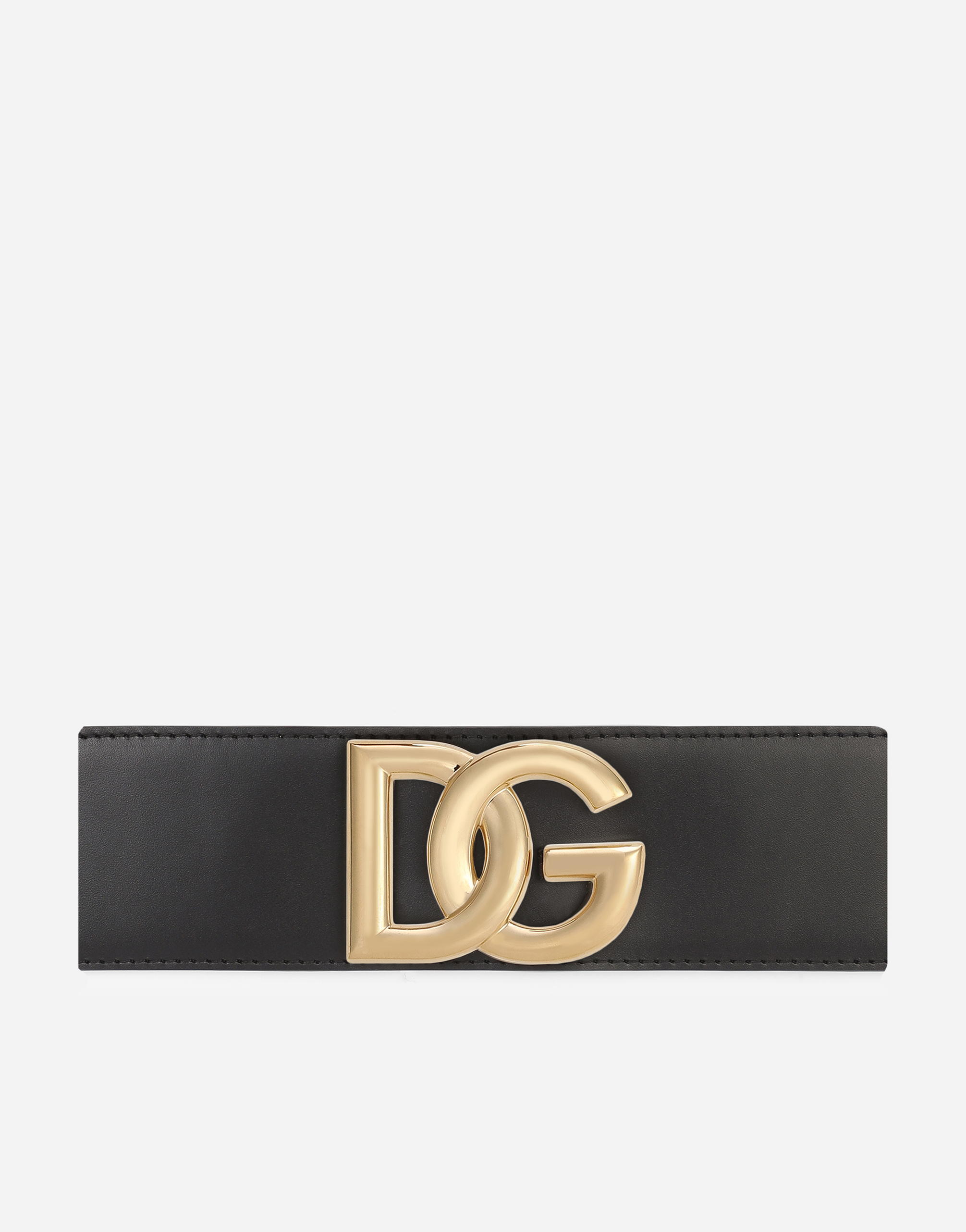 Stretch band and lux leather belt with DG logo in Black