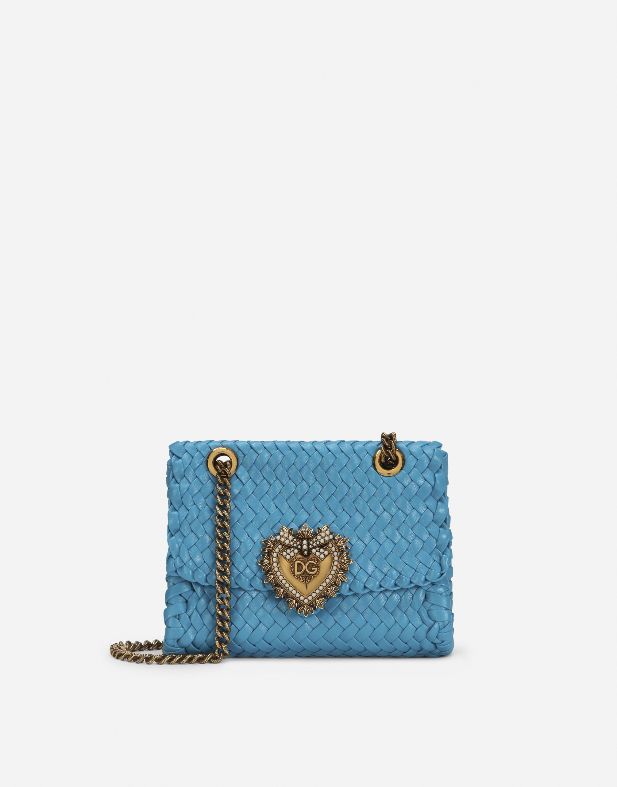 Small Devotion shoulder bag in woven nappa leather in Turquoise