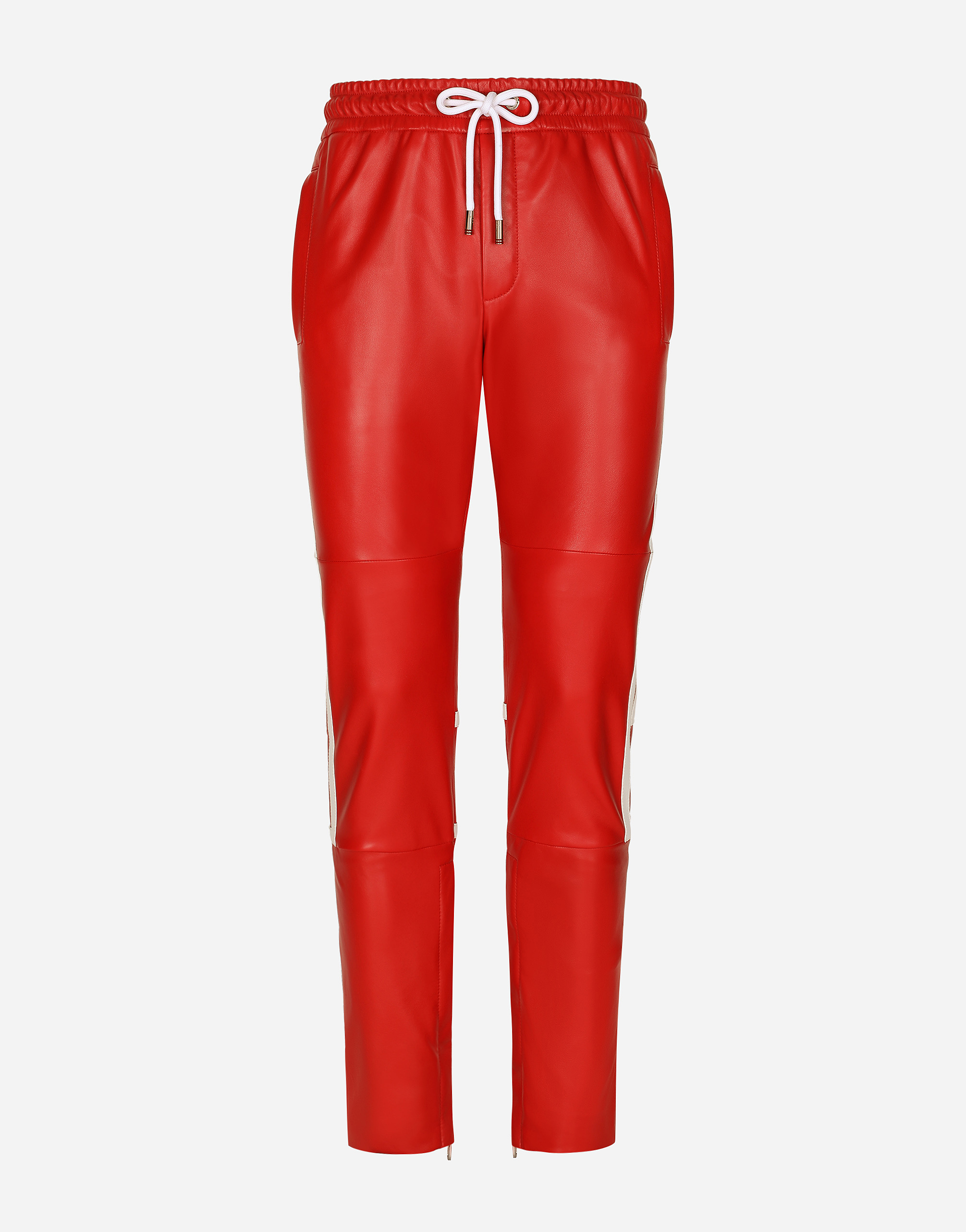 Coated faux leather jogging pants in Red