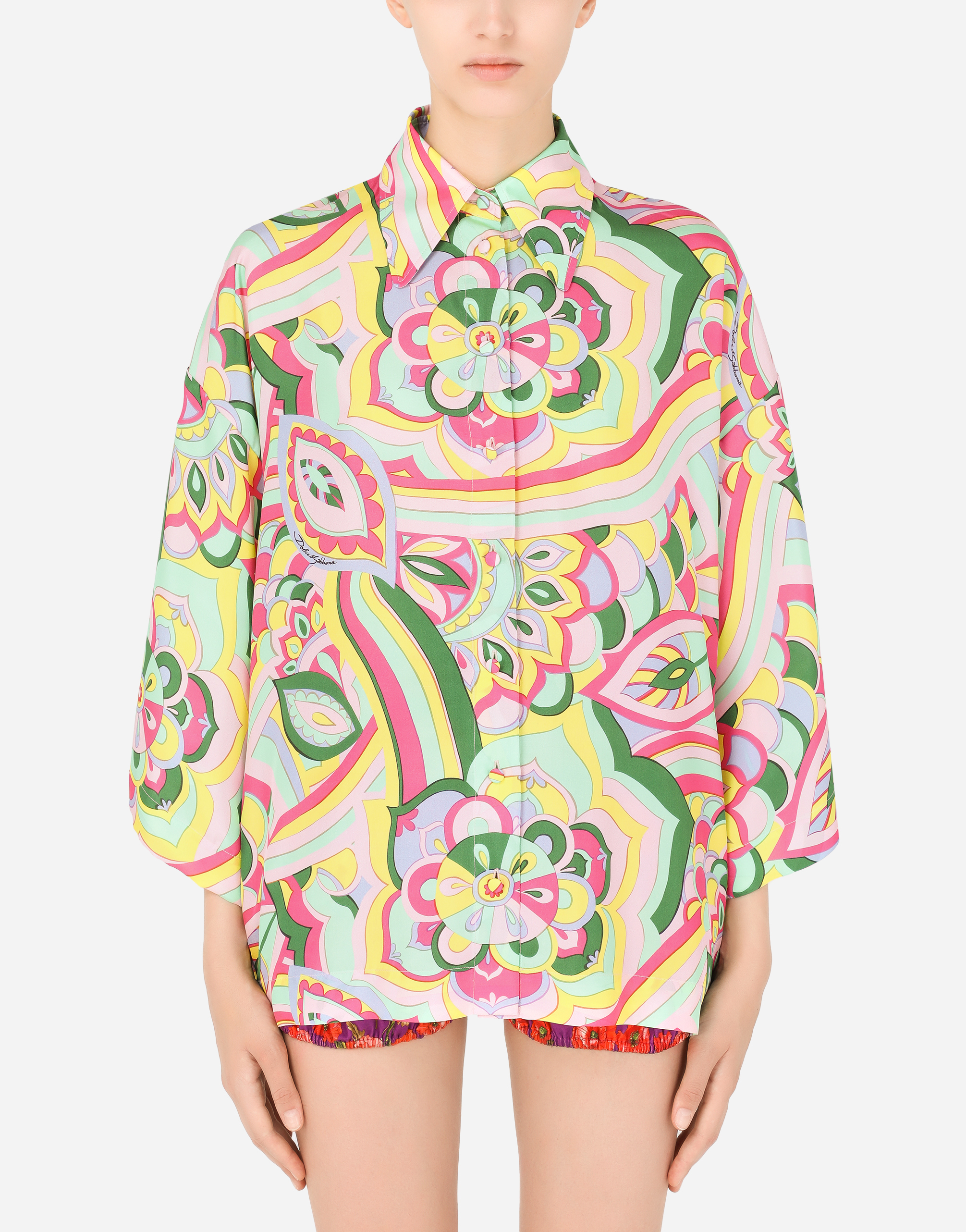60s-print habotai shirt in Multicolor