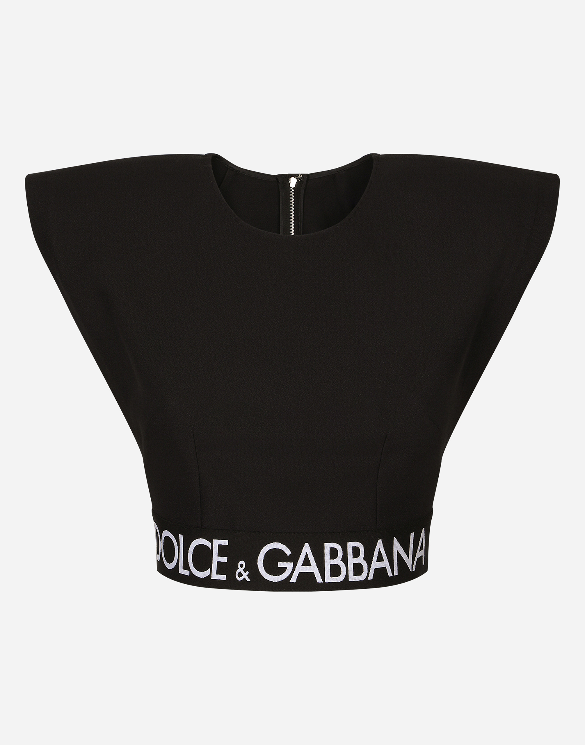 Double crepe top with branded elastic in Black