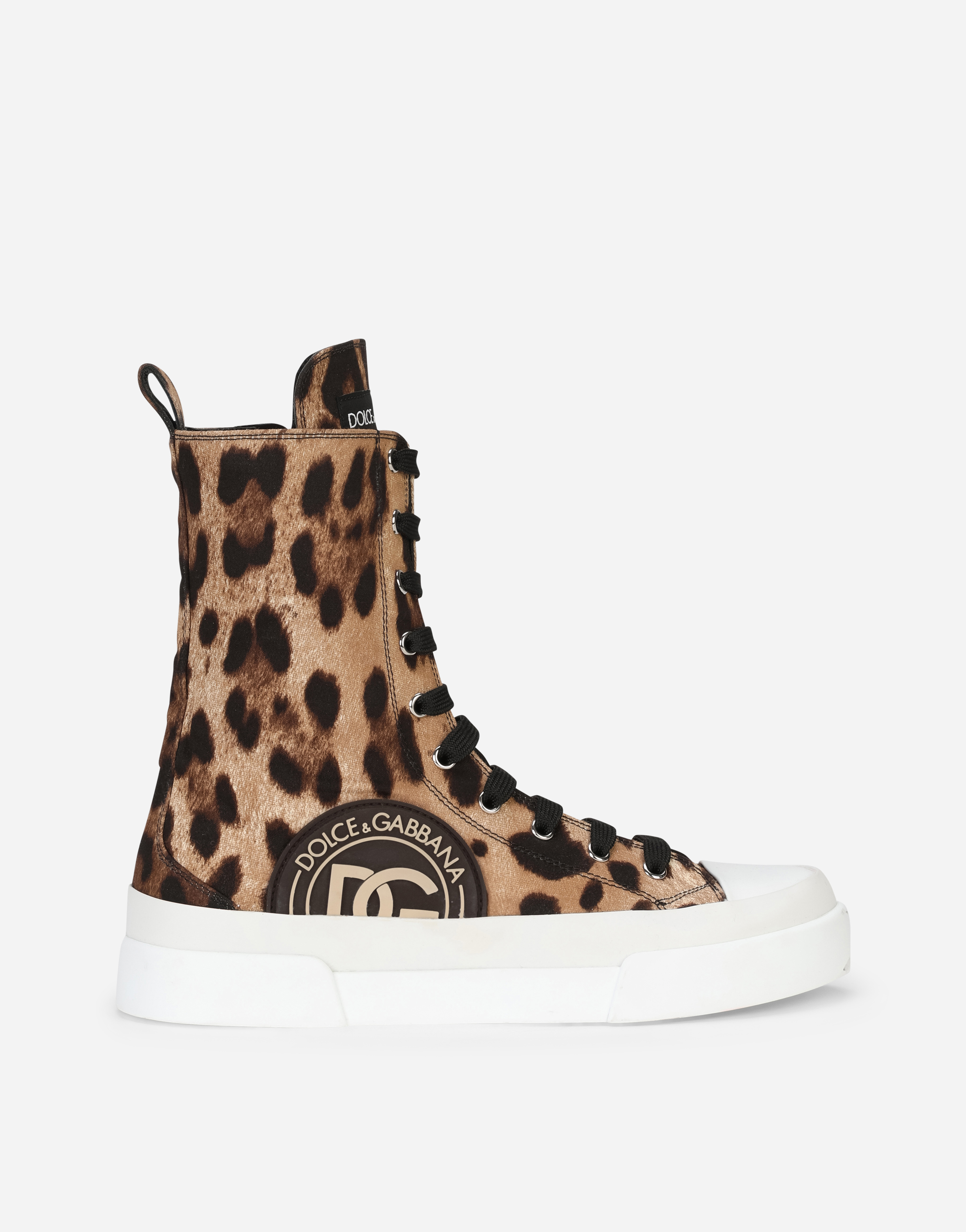 Cotton drill Portofino Light high-top sneakers with leopard print in Multicolor